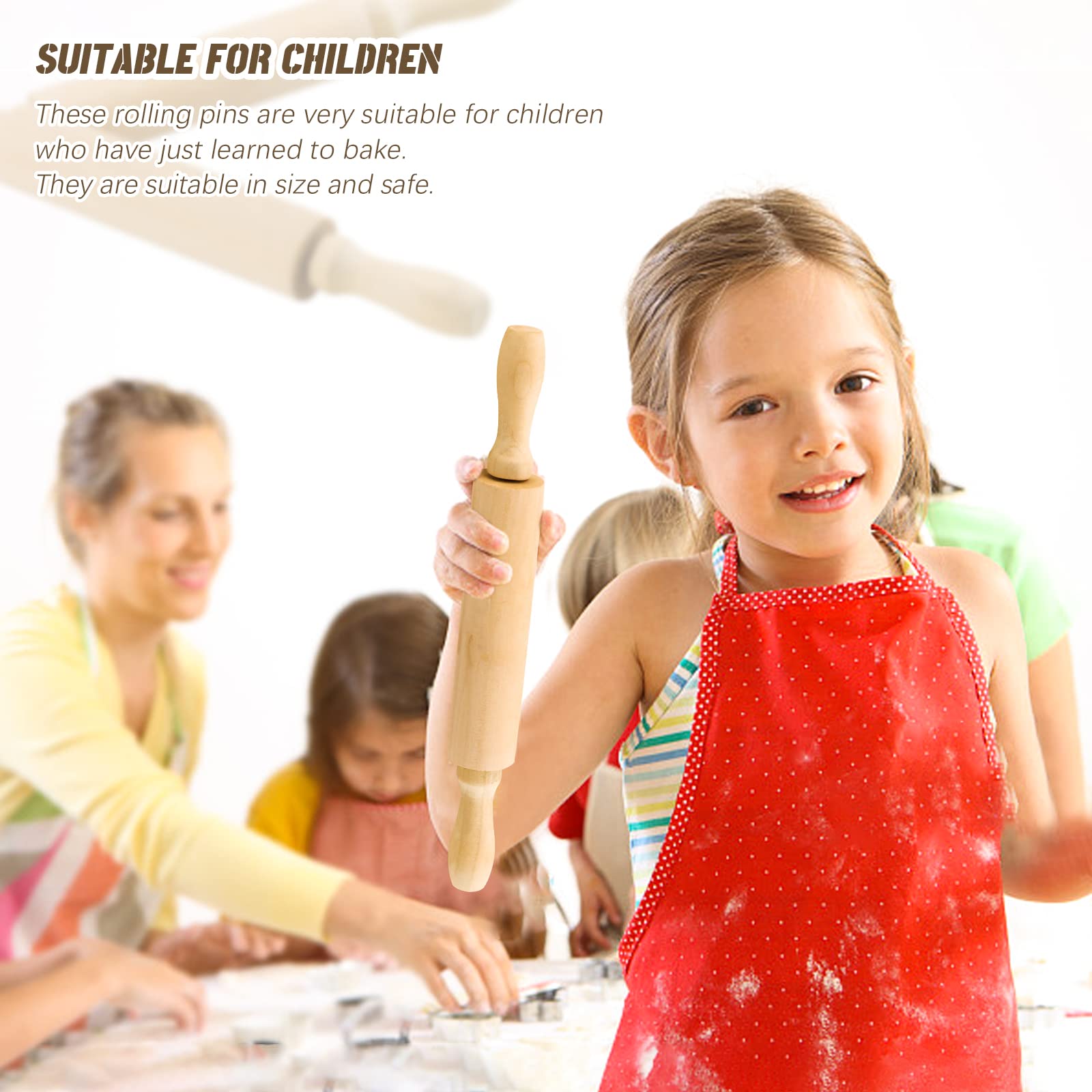BILLIOTEAM 6 Pack 8 Inch Mini Wooden Rolling Pins for Kids - Perfect for Baking, Cookie Dough, Arts & Crafts, Clay & Play Doh - Ideal for Children's Cooking Activities & DIY Projects