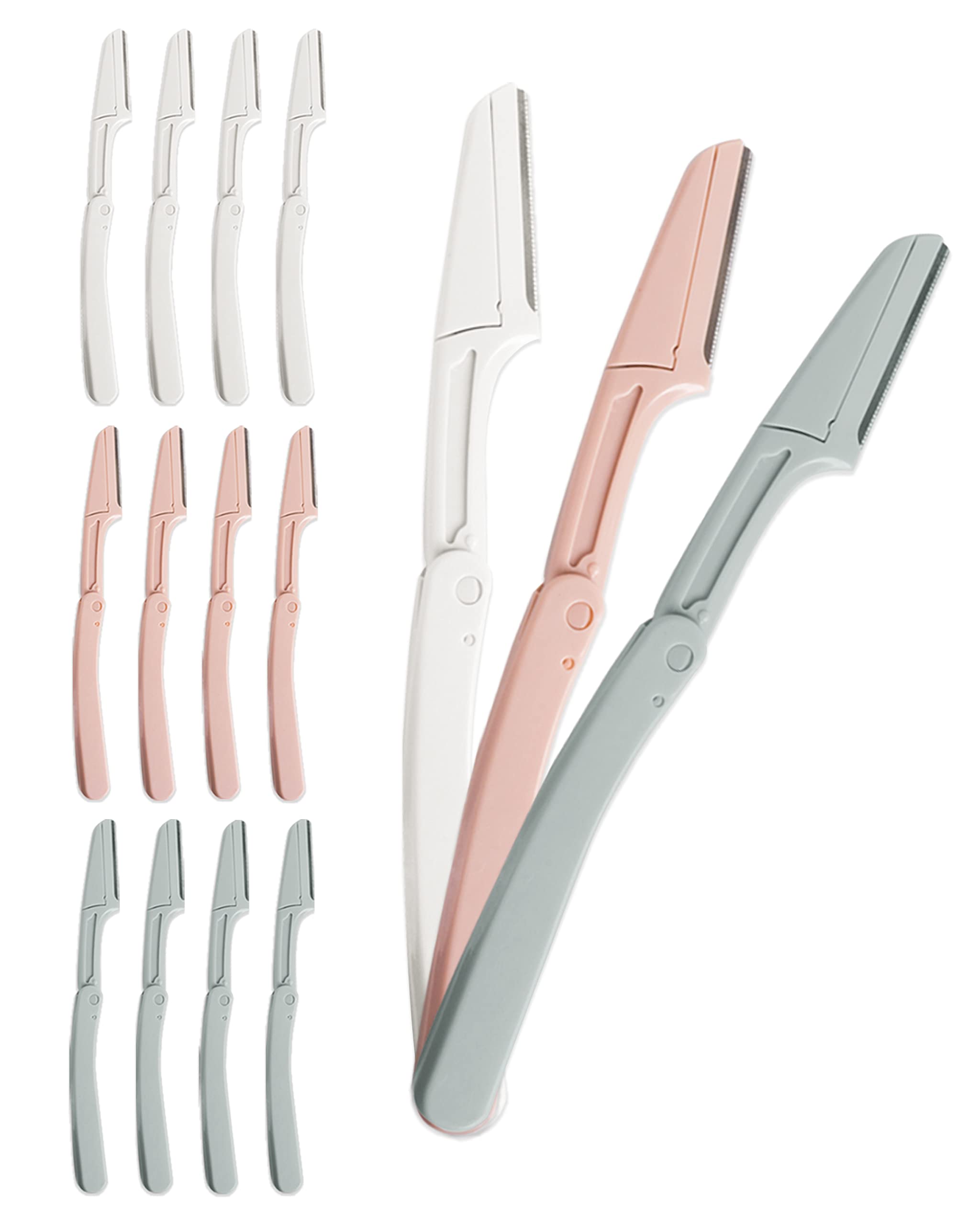 15 Pcs Eyebrow Razors for Women & Men - Safe Dermaplane Razor for Face, Foldable Dermaplaning Tool for Smooth Skin - 3 Colors - Perfect for Eyebrow Shaping, Peach Fuzz Removal & At-Home Facial Care