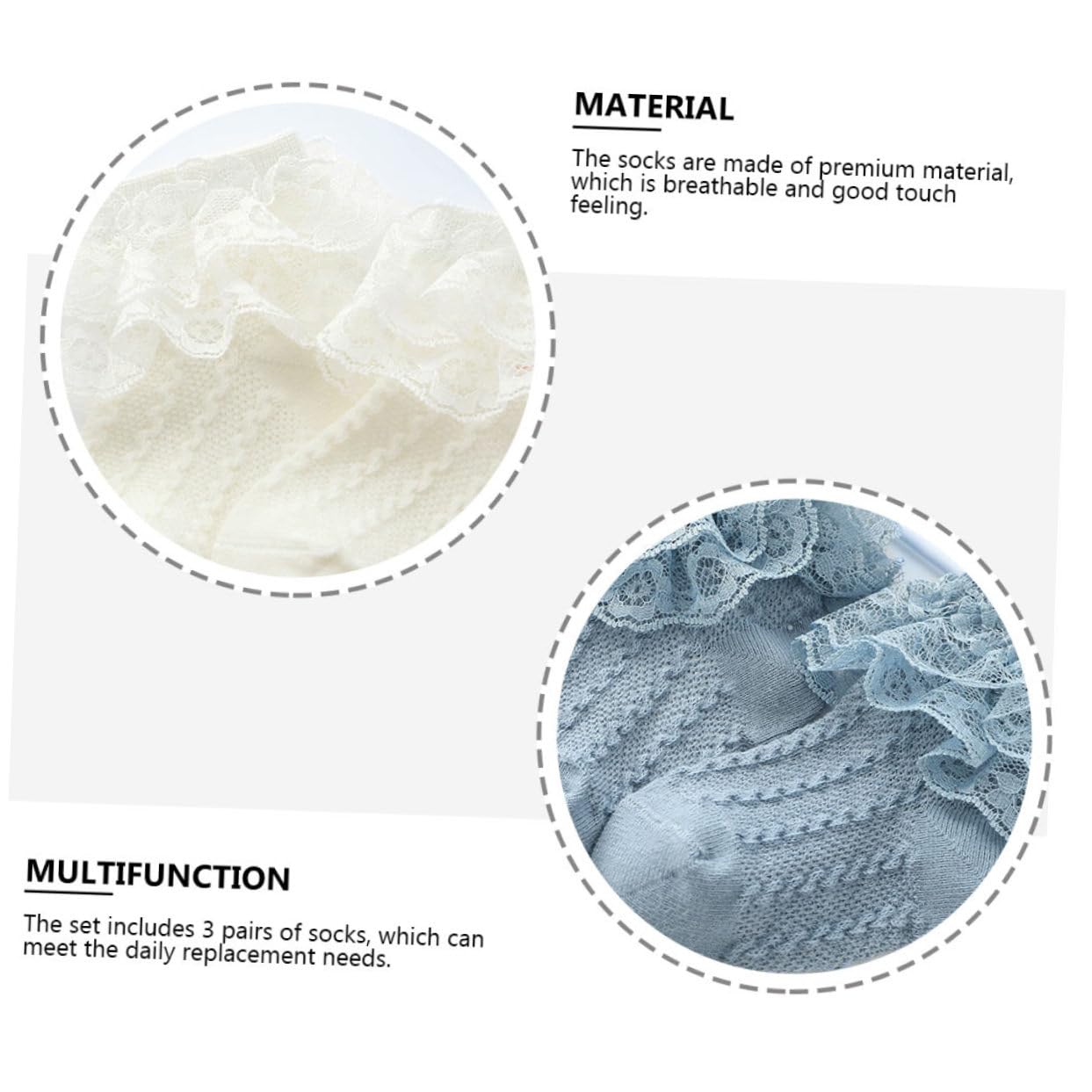 WRITWAA 2-Pack Baby Girl Cotton Socks with Lace Trim - Soft Breathable 2-Layer Design (3 Pairs Each) for Newborns, Toddlers & Special Occasions