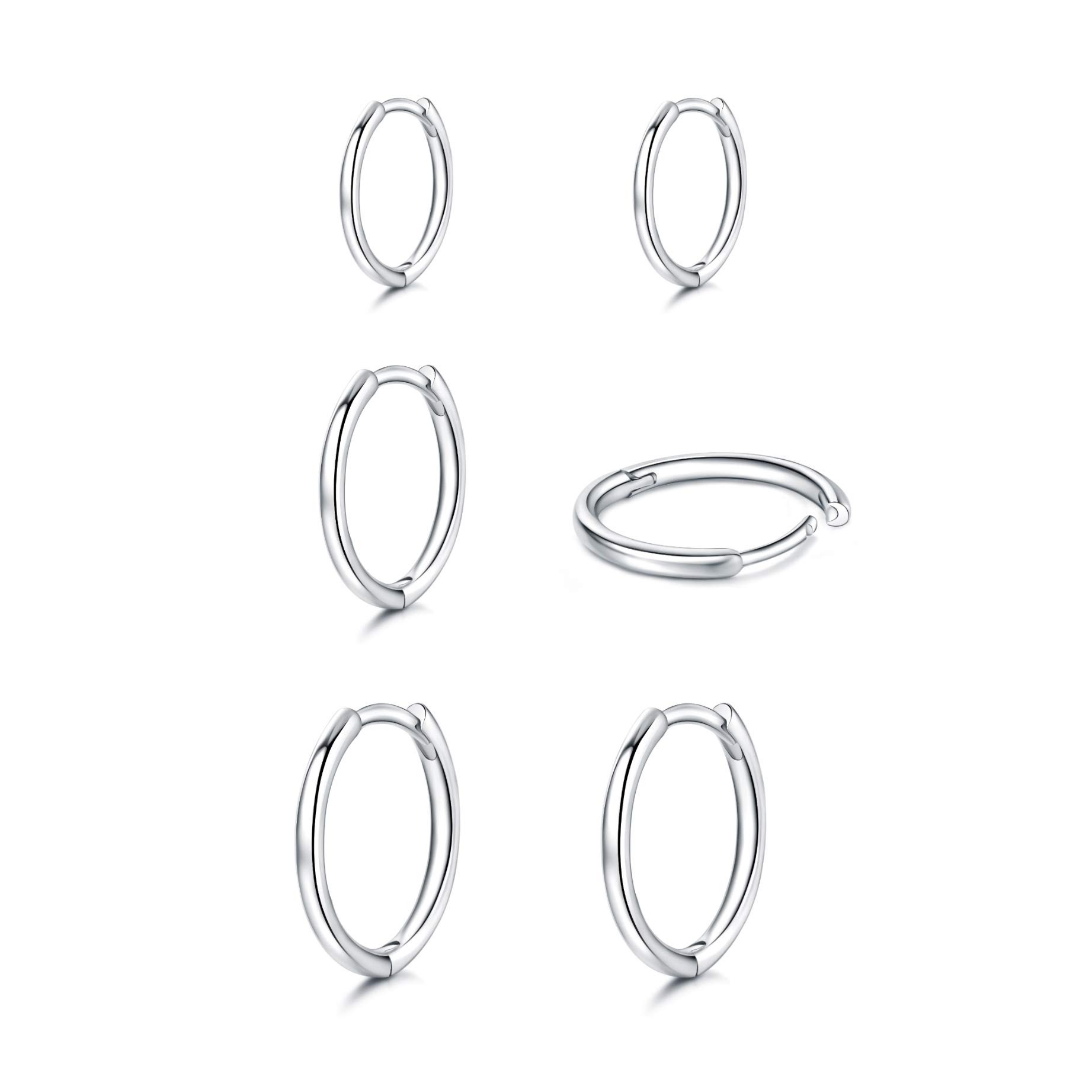 925 Sterling Silver Hoop Earrings for Women - 3 Pairs Hypoallergenic Lightweight Hoops (6/8/10/12mm) | Cartilage & Small Hoop Earrings for Women, Men & Girls | Perfect for Everyday Wear, Gifts & Special Occasions