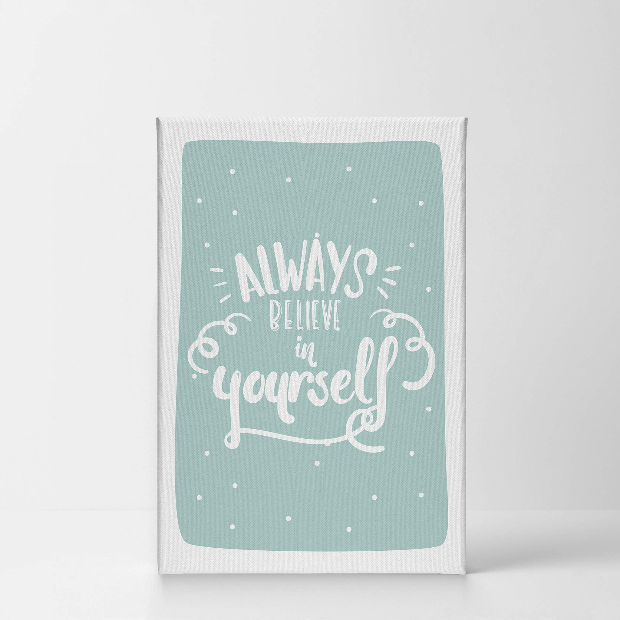 Always Believe in Yourself Inspirational Wall Art - Turquoise Canvas Print for Kids Room, Nursery & Baby Room Decor - Ready to Hang 22x15 - Made in USA | Motivational Gift for Children's Bedroom, Playroom & Classroom