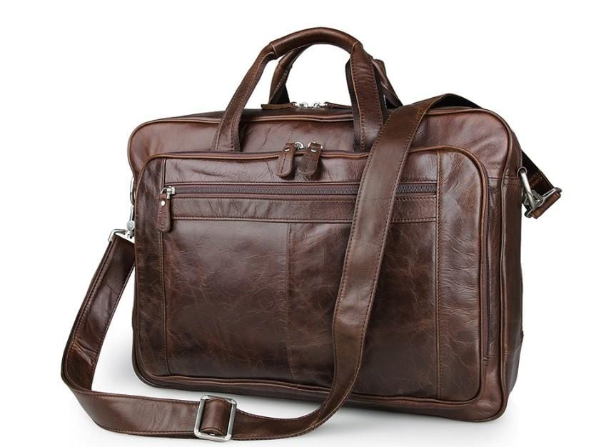 Premium Brown Leather Laptop Briefcase for Men - Large Business Bag with Shoulder Strap - Perfect for Office, Travel & Commuting