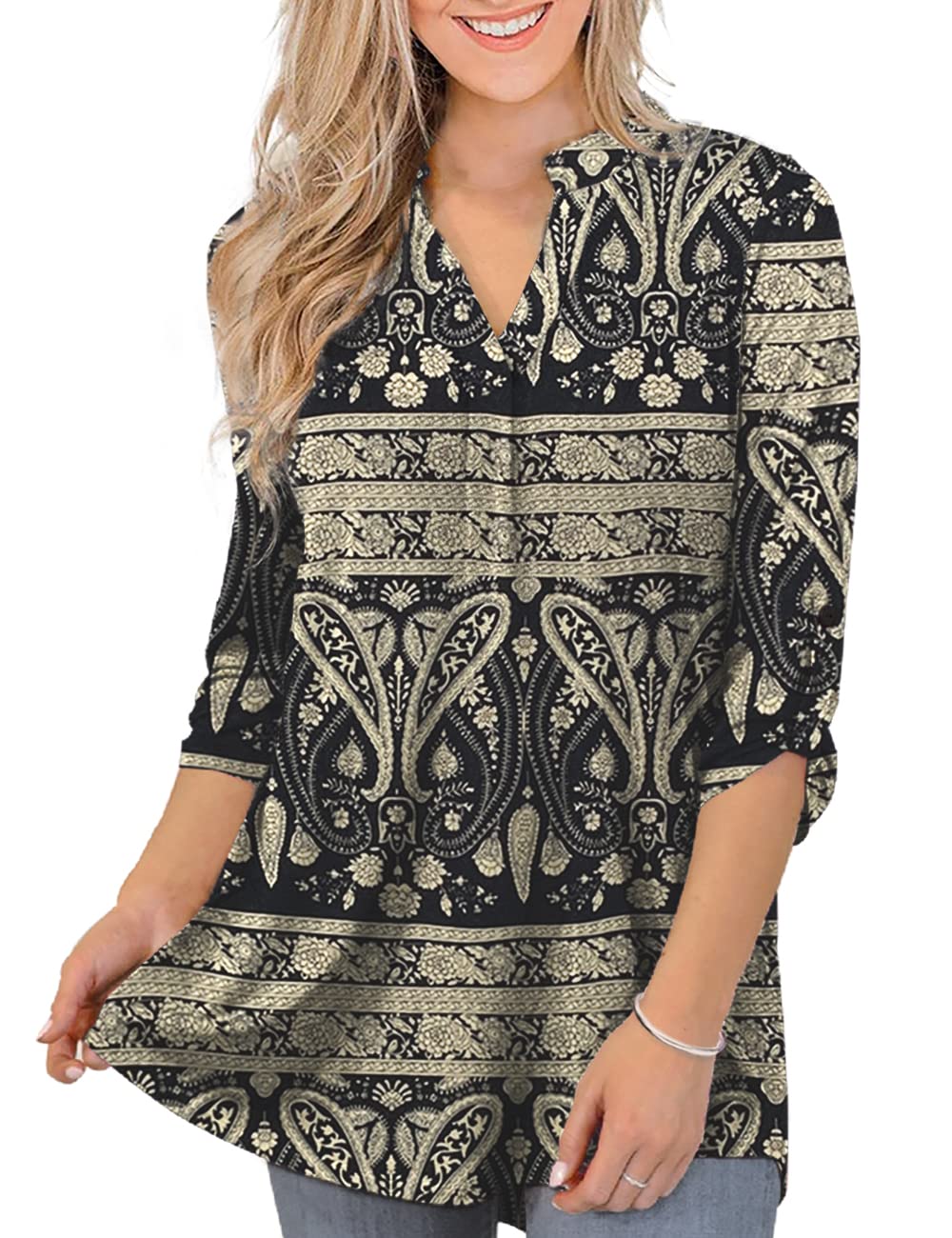 Casuashion Women's Plus Size 3/4 Sleeve Tunic Blouse - Elegant Casual Tops for Work & Weekend (Sizes M-4XL) | Office Wear, Date Night & Everyday Outfits