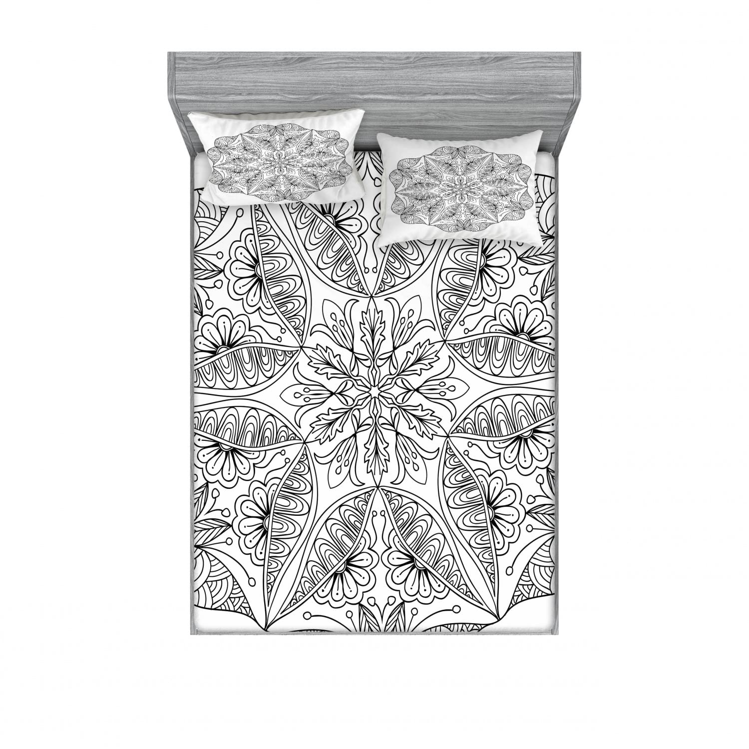 Ambesonne Eastern Queen Size 2-Pack Fitted Sheet & Pillow Sham Set - Cosmos Print White & Black 4-Piece Bedding Decor for Modern Bedroom - Includes 2 Fitted Sheets & 4 Pillow Covers - Perfect for Guest Rooms, Dorms & Home Decor
