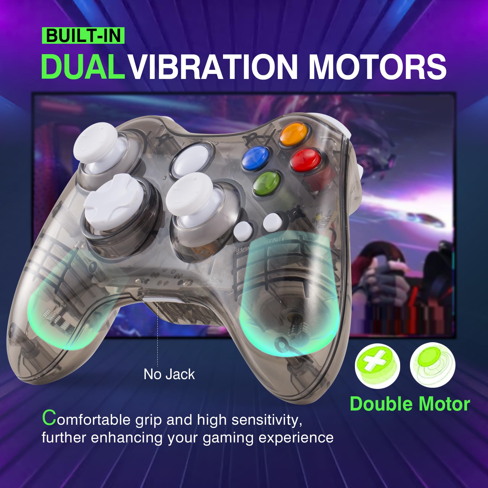 Wireless Xbox 360 Controller with LED - Compatible with PC & Xbox 360 - Enhanced Joystick & Vibration for Gaming (Black)