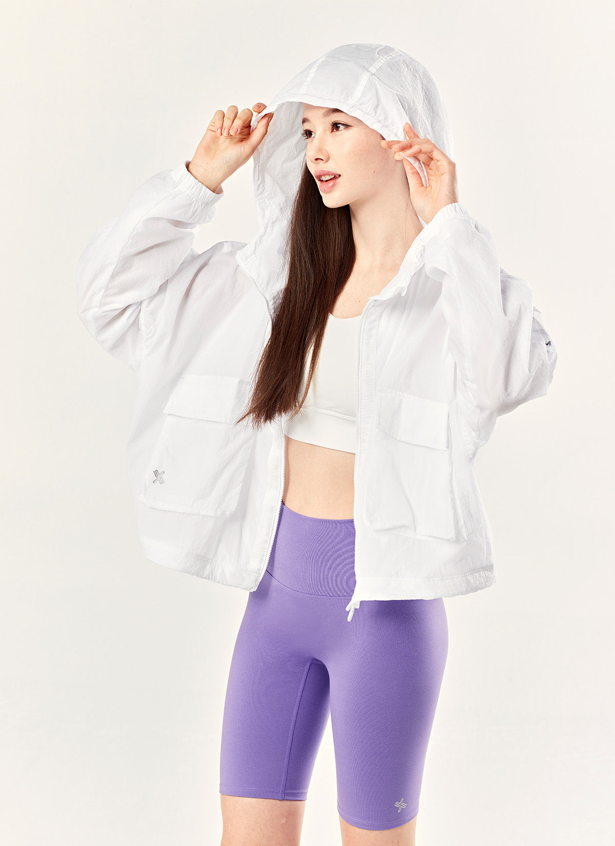 Stylish 2-Way Crop Hood Windbreaker Jacket for Women - Lightweight & Breathable for Outdoor Activities, Running, and Casual Wear