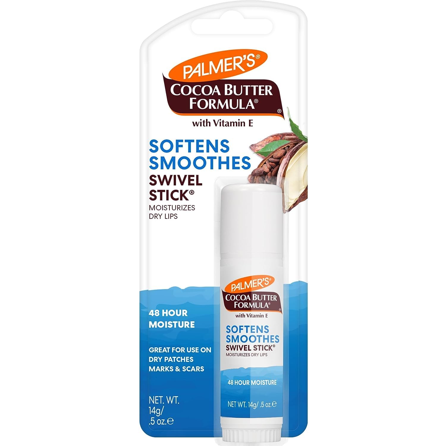 Palmer's Cocoa Butter Formula Swivel Stick 0.5oz (2-Pack) - Ultra Moisturizing Lip Balm & Skin Care for Dry Lips, Cuticles, Elbows - Perfect for Travel, Gym & Daily Hydration