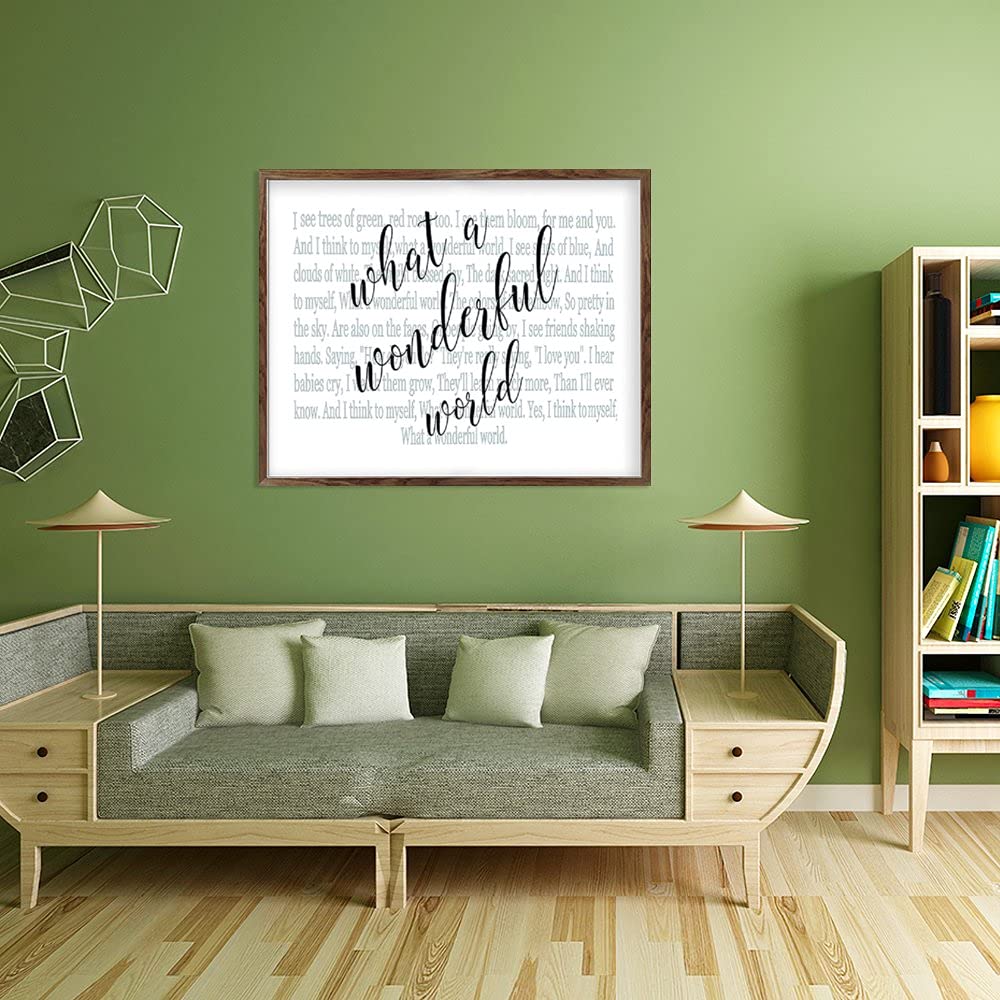 Louis Armstrong 'What a Wonderful World' Lyrics Wood Sign - Large Framed Rustic Wall Art for Farmhouse, Nursery & Home Decor - Perfect for Living Room, Bedroom or Gift