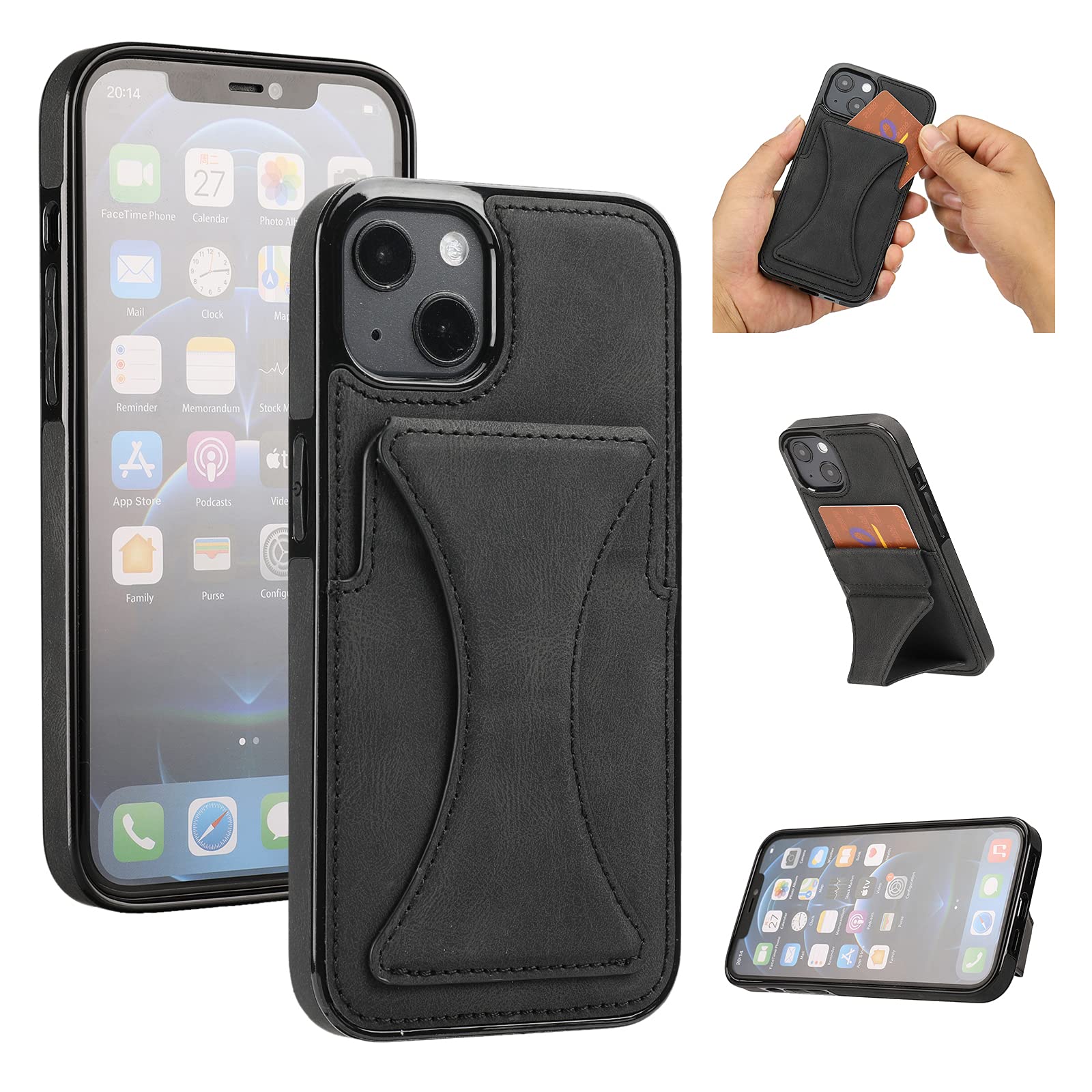 iPhone 14 Wallet Case with Card Slots & Kickstand, PU Leather Protective Cover with Magnetic Shockproof Design, Slim Flip Case with Expanding Stand Holder for 6.1 Inch, Black - Perfect for Travel, Work, and Everyday Use