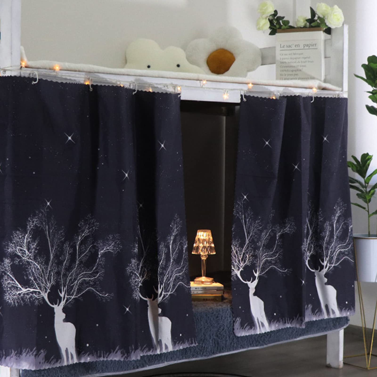 Blackout Bed Canopy Tent - Privacy Loft & Bunk Bed Curtains for Kids, Boys, Girls - Dustproof Shading Cloth for Dormitory, Home (1.2 x 2M, 2-Piece Set, Deer Print) - Perfect for Bedrooms, Dorms & Sleepovers