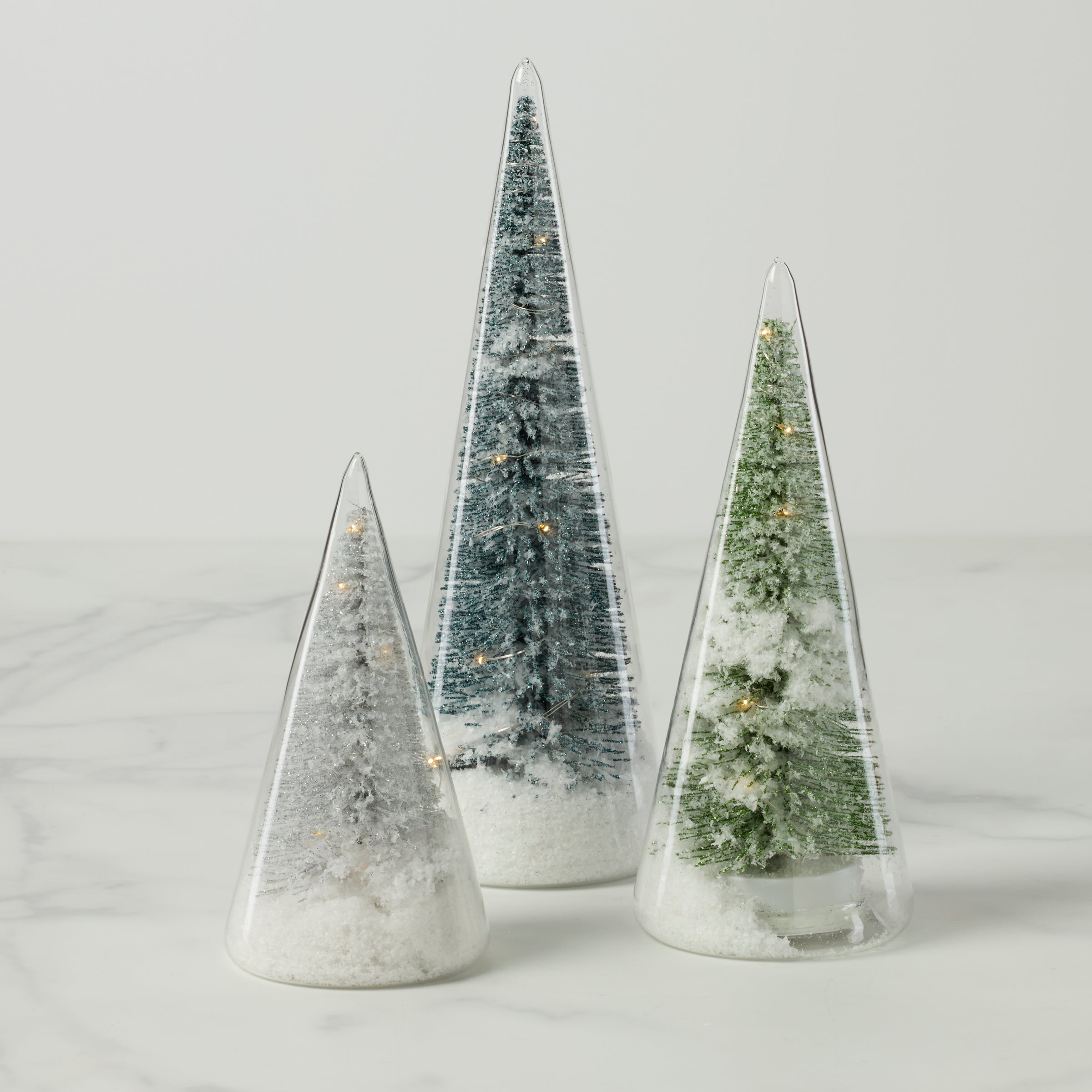 Lit Holiday Brush Trees 3 Piece Set - Artificial Christmas Decor for Home, Office & Party - Perfect for Tabletop, Mantel & Holiday Displays