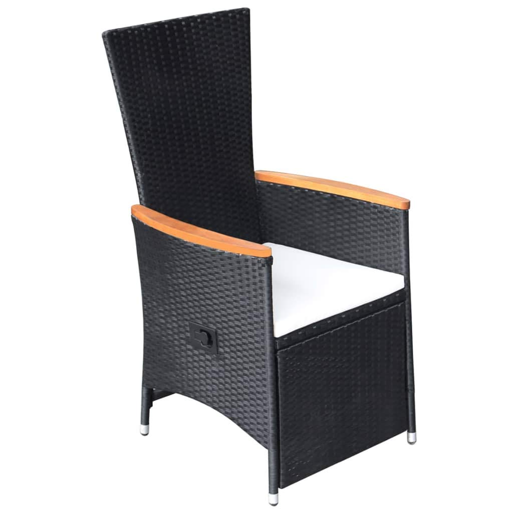 2-Piece Reclining Garden Chairs Set - All-Weather Wicker Outdoor Furniture with Backrest & Armrests - Black Poly Rattan Patio Dining Chairs with Cushions - Perfect for Poolside, Backyard, Garden & Outdoor Relaxation