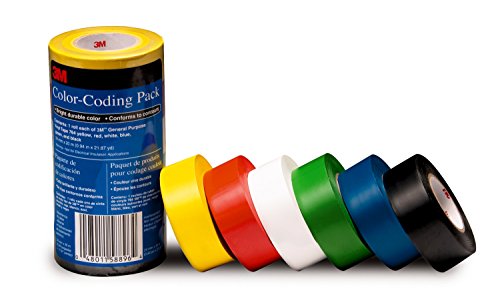 3M 70006409562 General Purpose Vinyl Tape 764 - 6 Pack Multicolor Electrical Tape for Color Coding, Wire Marking & Organization - Durable, Waterproof Insulation Tape for Home, Office & Industrial Use