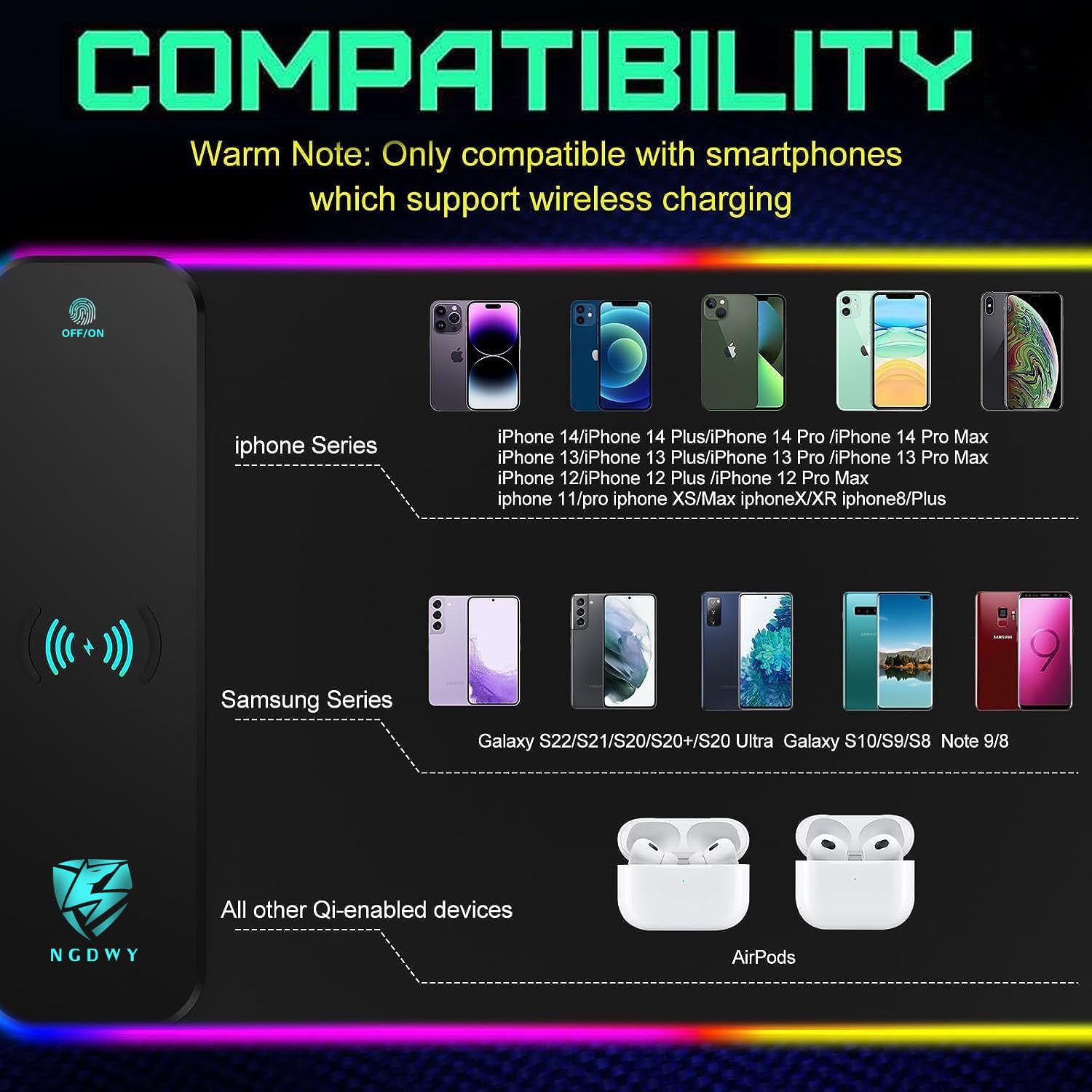15W Wireless Charging RGB Gaming Mouse Pad - 800x300x4mm Fast Charging, Ultra-Smooth Surface, Non-Slip Base, 13 RGB Light Modes - Large Extended Gaming Mouse Mat for PC, Laptop, Office & Esports