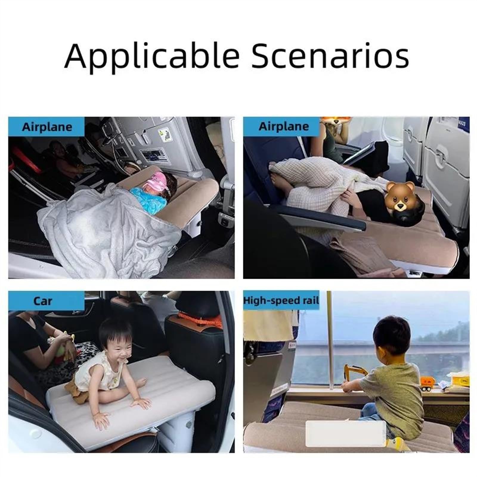 Inflatable Toddler Travel Bed for Kids - Portable Air Mattress with Hand Pump & Safety Belt - Perfect for Car, Plane & Camping Trips (Color: 2)