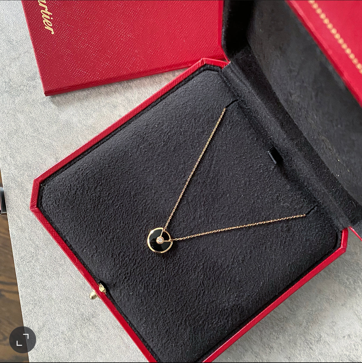 Cartier Amulette de Cartier 18k Gold Diamond & Onyx Pendant Necklace - Elegant Jewelry Gift for Women, Perfect for Weddings & Special Occasions