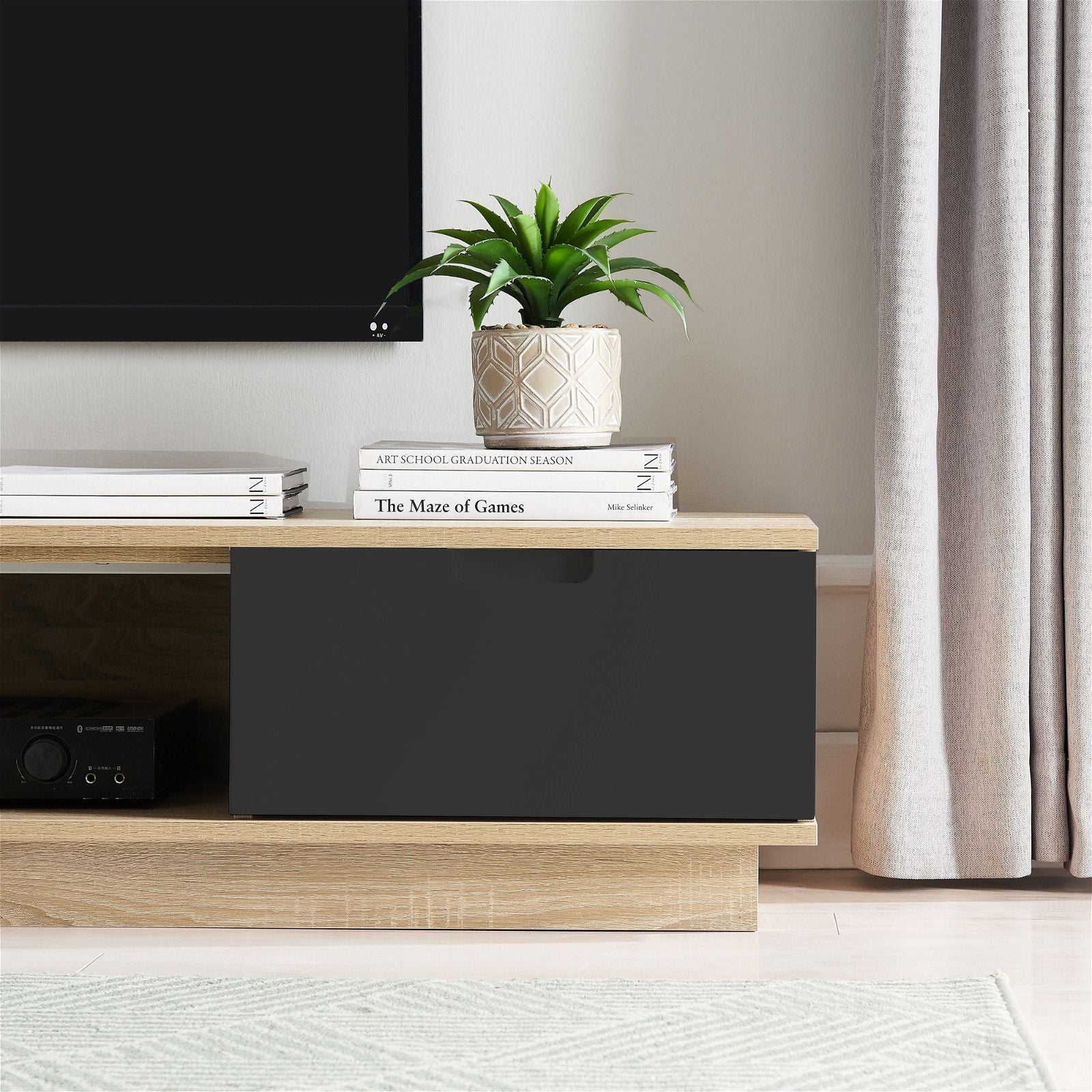 TAURIS RIO2200LL Solid Oak Entertainment Center - Modern TV Stand with Storage for Living Room, Bedroom & Home Theater
