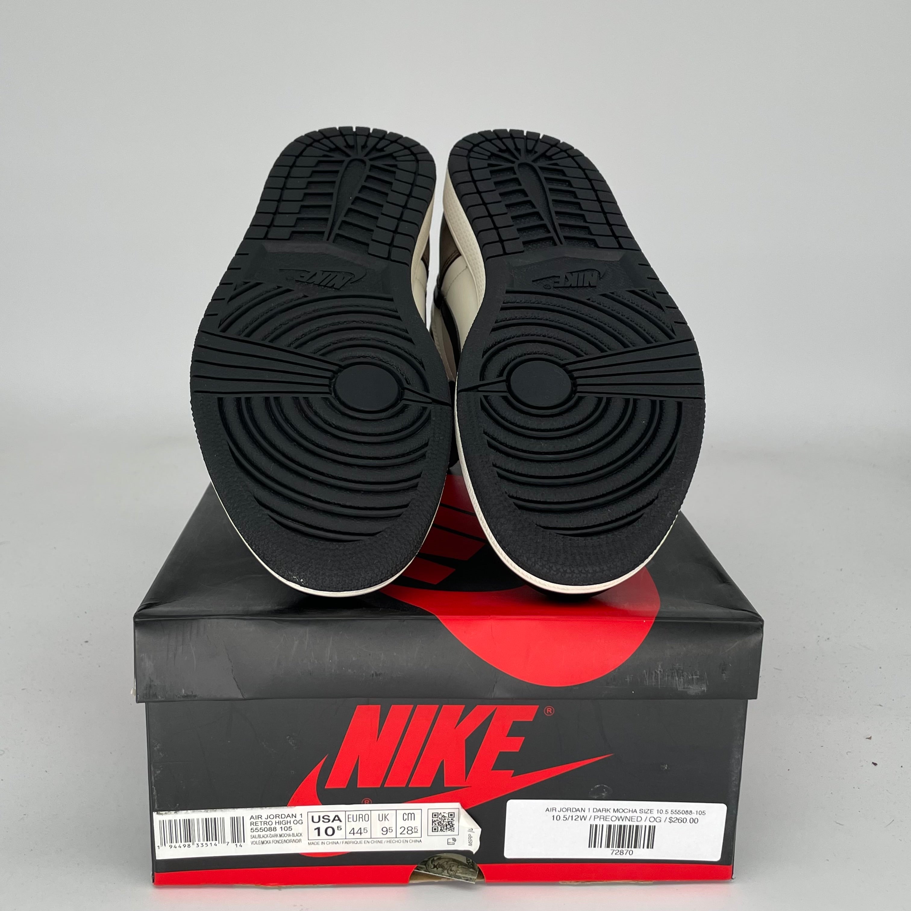 AIR JORDAN 1 DARK MOCHA Sneakers - Men's Size 10.5 (555088-105) - Retro High OG Basketball Shoes for Streetwear & Casual Style