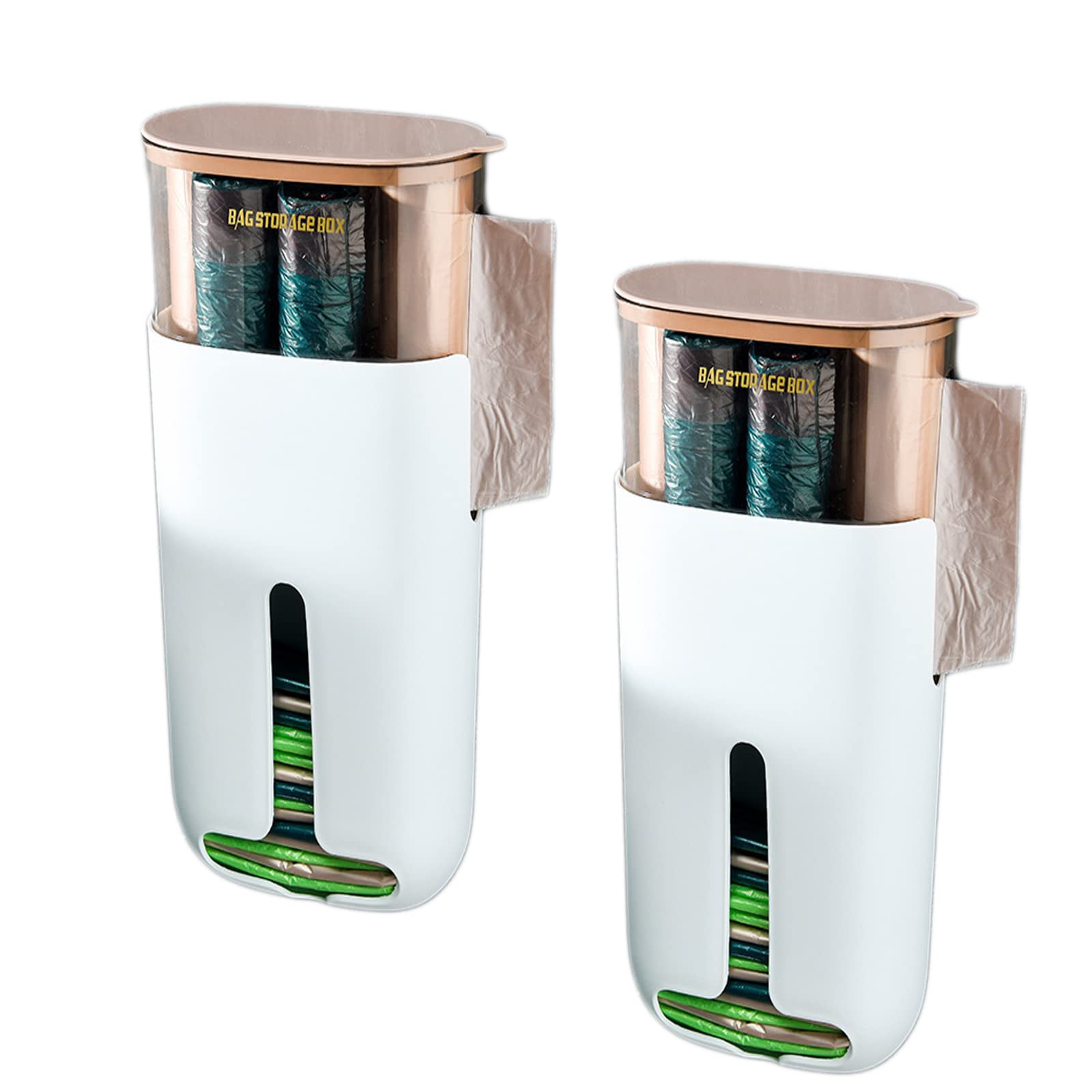 2-Pack Brown Dcpes Plastic Bags Dispenser - Wall Mounted 2-in-1 Trash Bag Holder & Storage Organizer for Kitchen, Cabinet, Bathroom | Detachable Garbage Bag Container for Easy Access & Space Saving