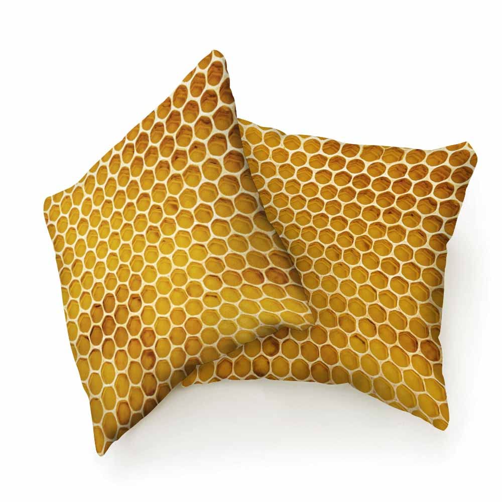 Yellow Honey Bee Honeycomb Abstract Throw Pillow Covers - 18x18 Inch Soft Decorative Cushion Covers for Sofa, Couch & Bed - 2 Pack Seamless Texture Home Decor (Perfect for Living Room, Bedroom & Nursery Accents)