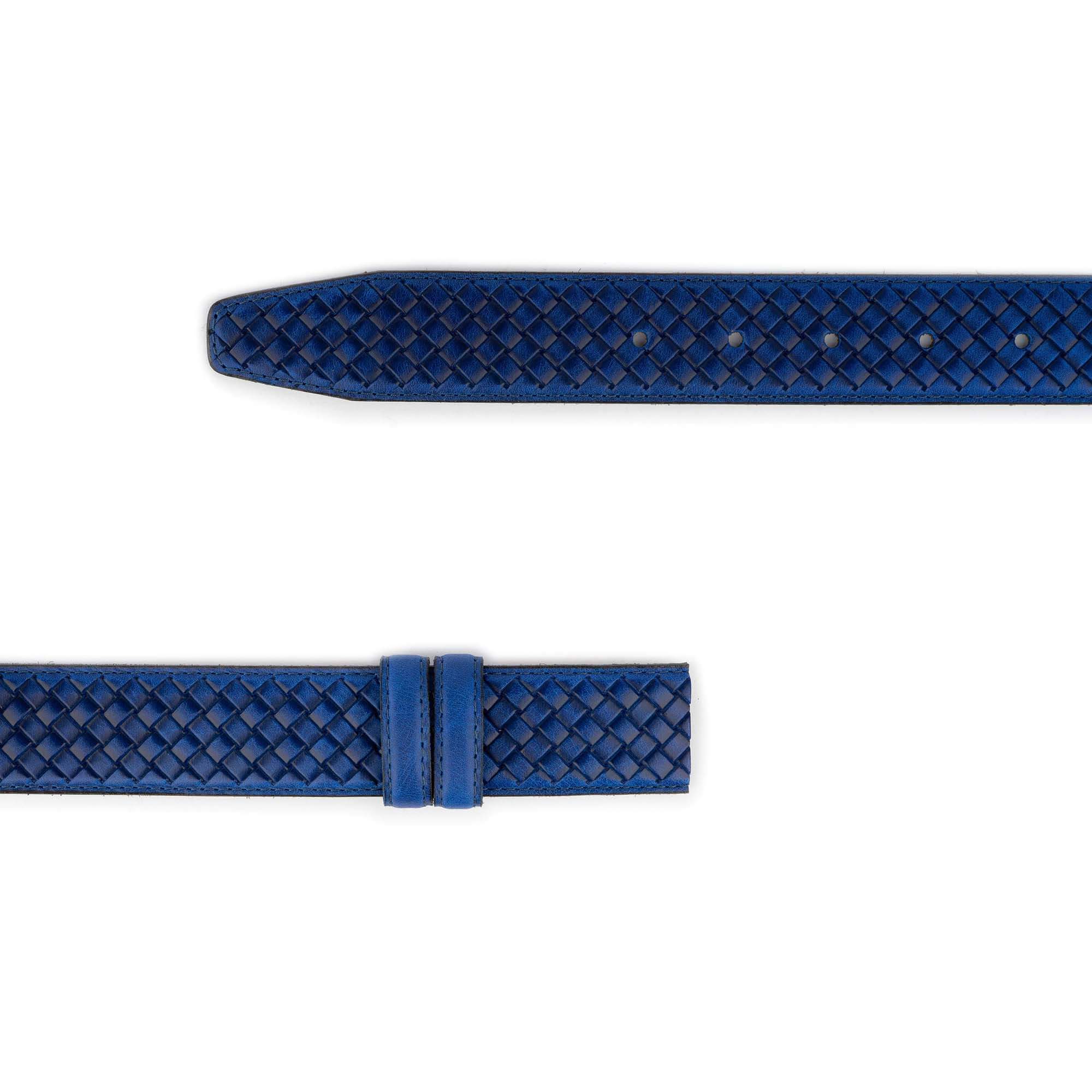 Genuine Leather Blue Woven Embossed Belt Strap for Ferragamo Buckles - Premium Designer Replacement Belt for Men & Women | Perfect for Office, Formal Events & Fashion Accessories
