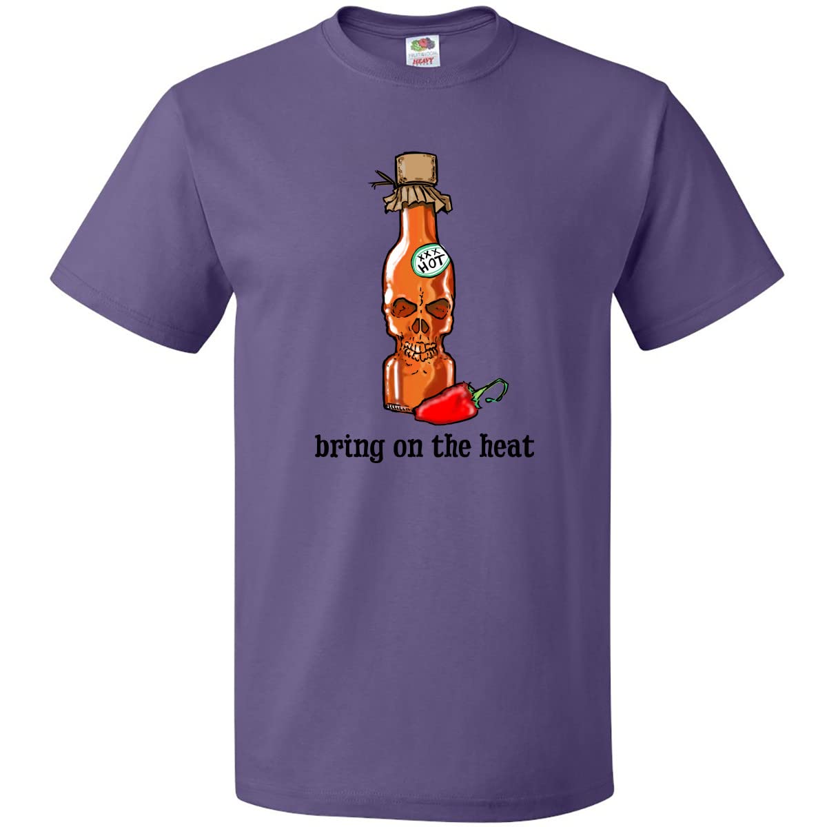 Inktastic Bring on The Heat Skull Bottle and Pepper Graphic T-Shirt for Men & Women | Cool Spicy Food Lover Tee | Perfect for BBQ Parties, Cooking Enthusiasts & Halloween Costumes