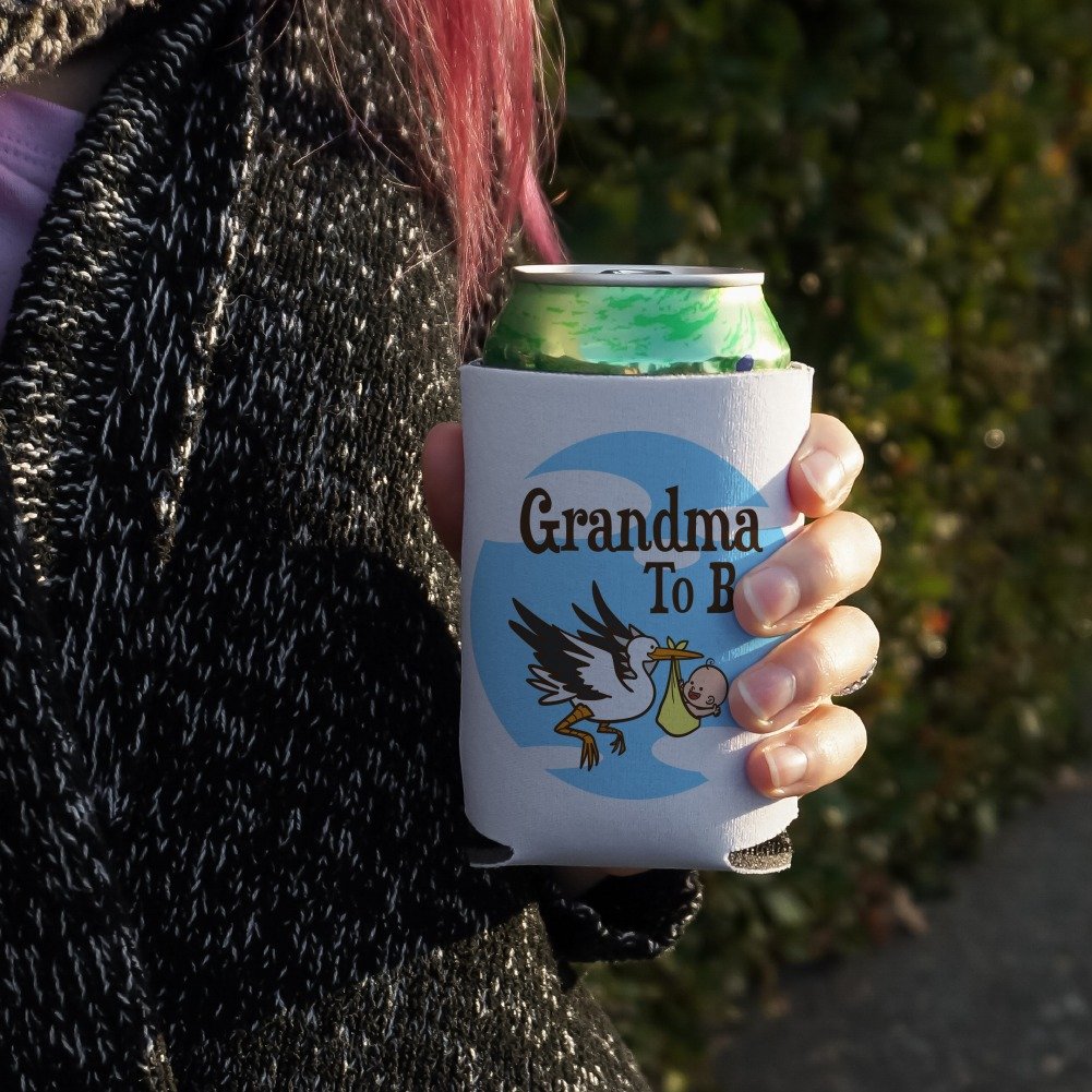 Grandma To Be Stork Baby Grandmother Can Cooler - Insulated Collapsible Drink Sleeve for Beer, Soda & Beverages - Perfect for Baby Showers, Grandma Gifts & Outdoor Parties