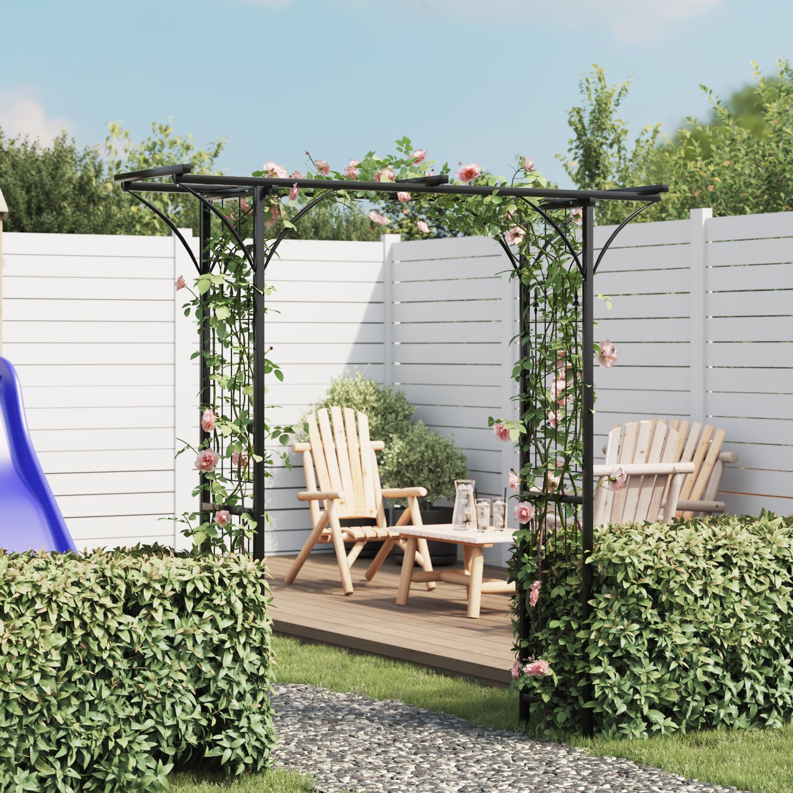 vidaXL Black Iron Garden Arch for Climbing Plants - Semi-Circular Rose Trellis for Terrace & Patio | Perfect for Vine Support, Wedding Decor & Outdoor Landscaping