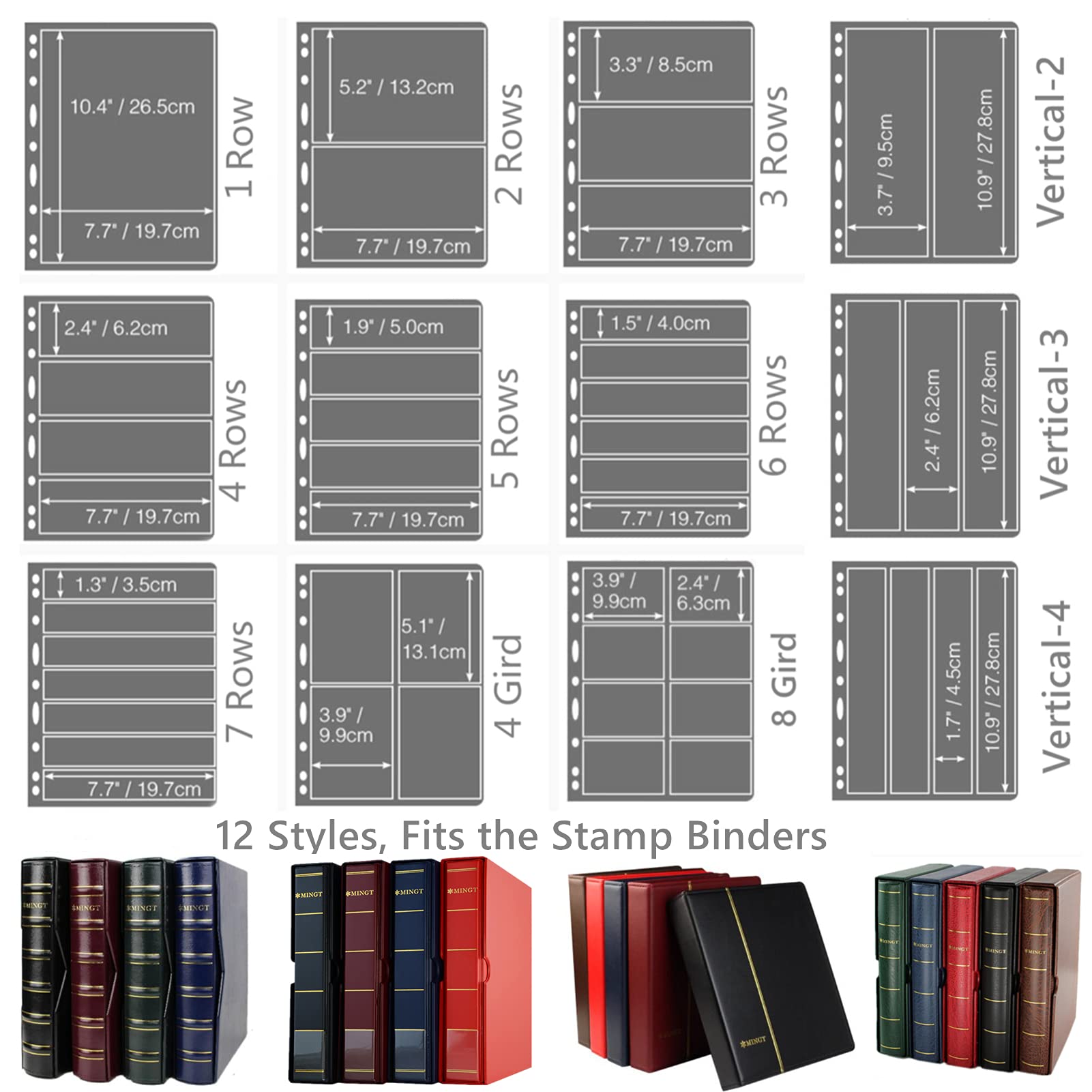 MUDOR Vario Stamp Pages for Stamp Album Binder - 10 Sheets (20 Pages) 1-Row Stamp Collecting Supplies | Professional Stamp Storage Solution for Collectors | Perfect for Organizing, Displaying & Protecting Rare Stamps