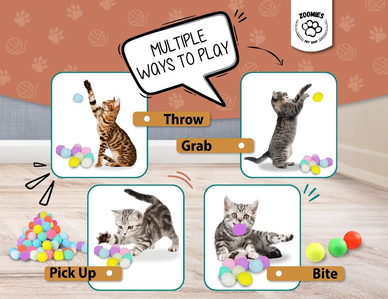 Interactive Cat Toys for Indoor Cats - 1pc Cat Toy Gun, 100 Pom Pom Balls & 3 Bouncing Balls | Automatic Ball Launcher for Fun & Exercise - Perfect for Playtime, Training & Keeping Cats Active at Home