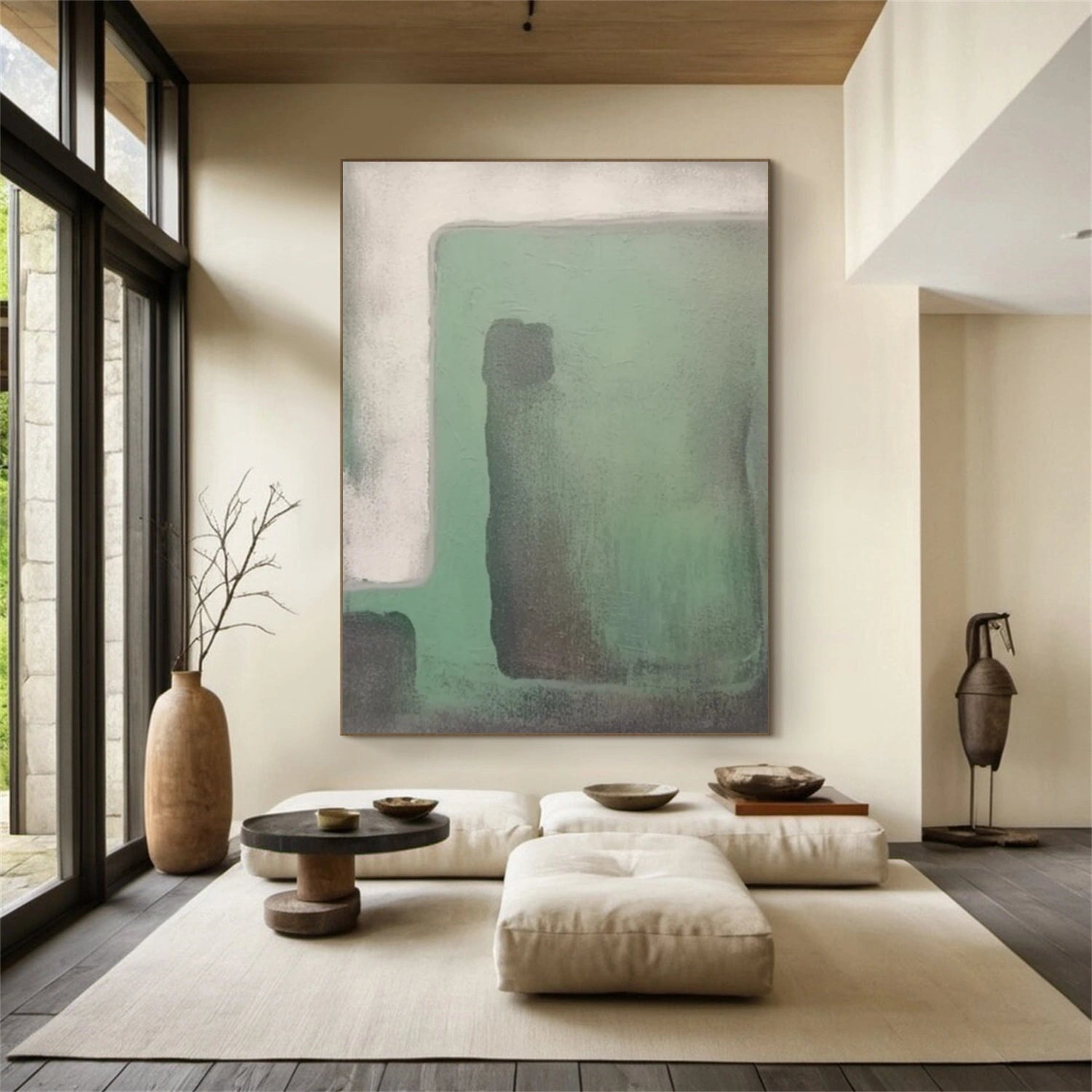 Beige & Green Abstract Wall Art Print #BG122 - Modern Home Decor for Living Room, Bedroom & Office