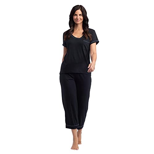 Softies Cali - Scoop Neck Capri Pajama Set with Contrast Piping | Ultra-Soft & Lightweight Loungewear for Women | Perfect for Sleepwear, Yoga & Relaxing at Home
