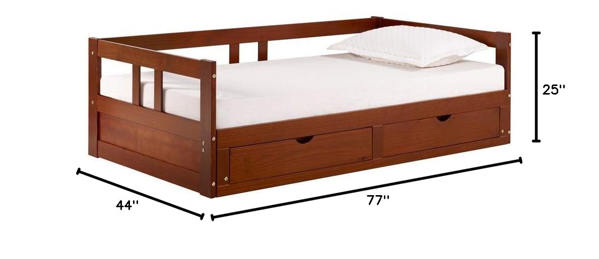 Alaterre Furniture Melody Extendable Daybed Frame with Trundle & Storage Drawers - King Size Brazilian Pine Wood Bed for Kids Bedroom - 200 lb Weight Capacity - Multiple Finish Options - Perfect for Guest Rooms, Dormitories & Small Spaces