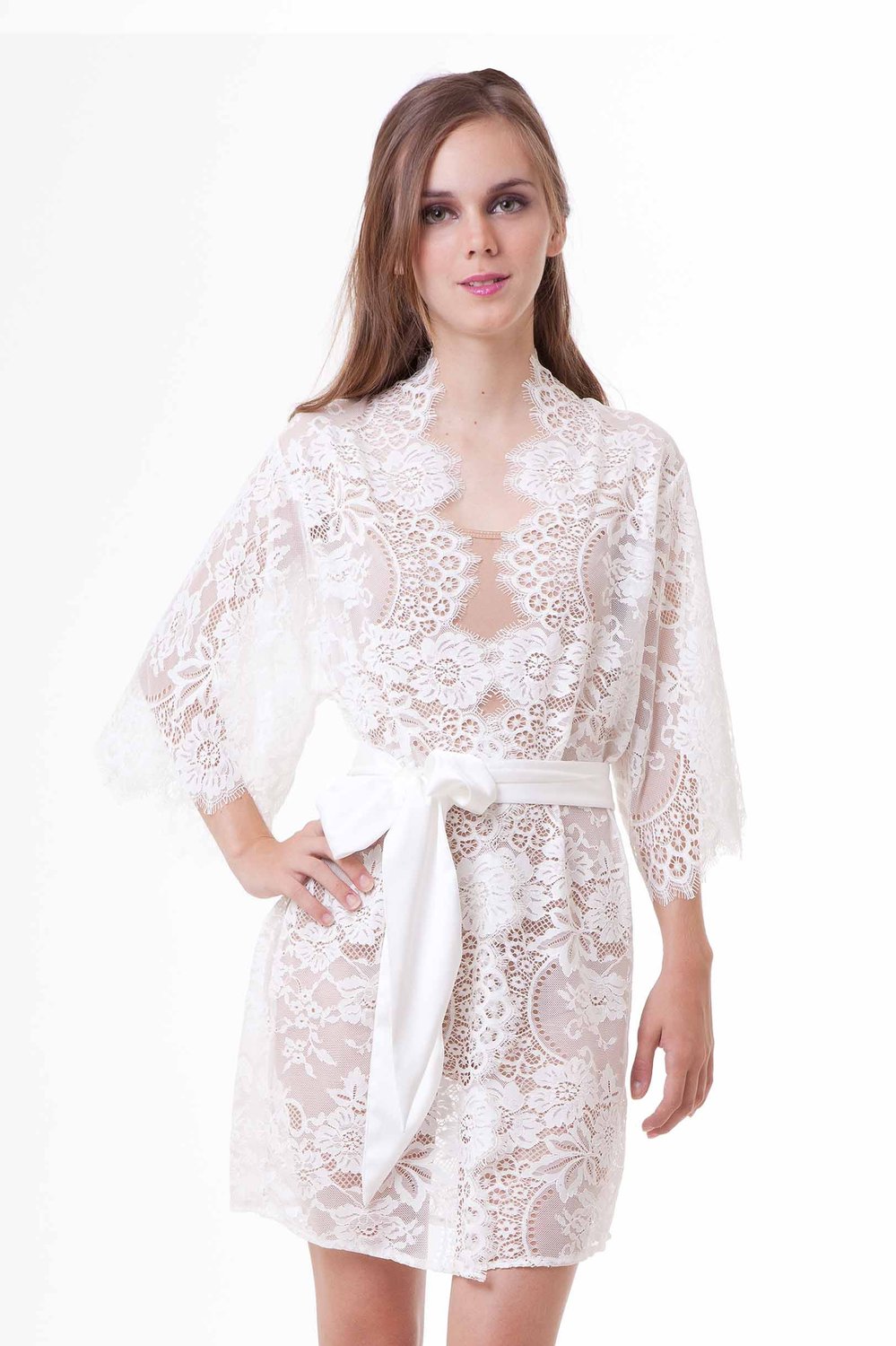 Elegant Swan Queen Lace Kimono Bridal Robe - Ivory or Blush (Style 102) | Perfect for Wedding Morning, Bridal Shower & Honeymoon Getaway