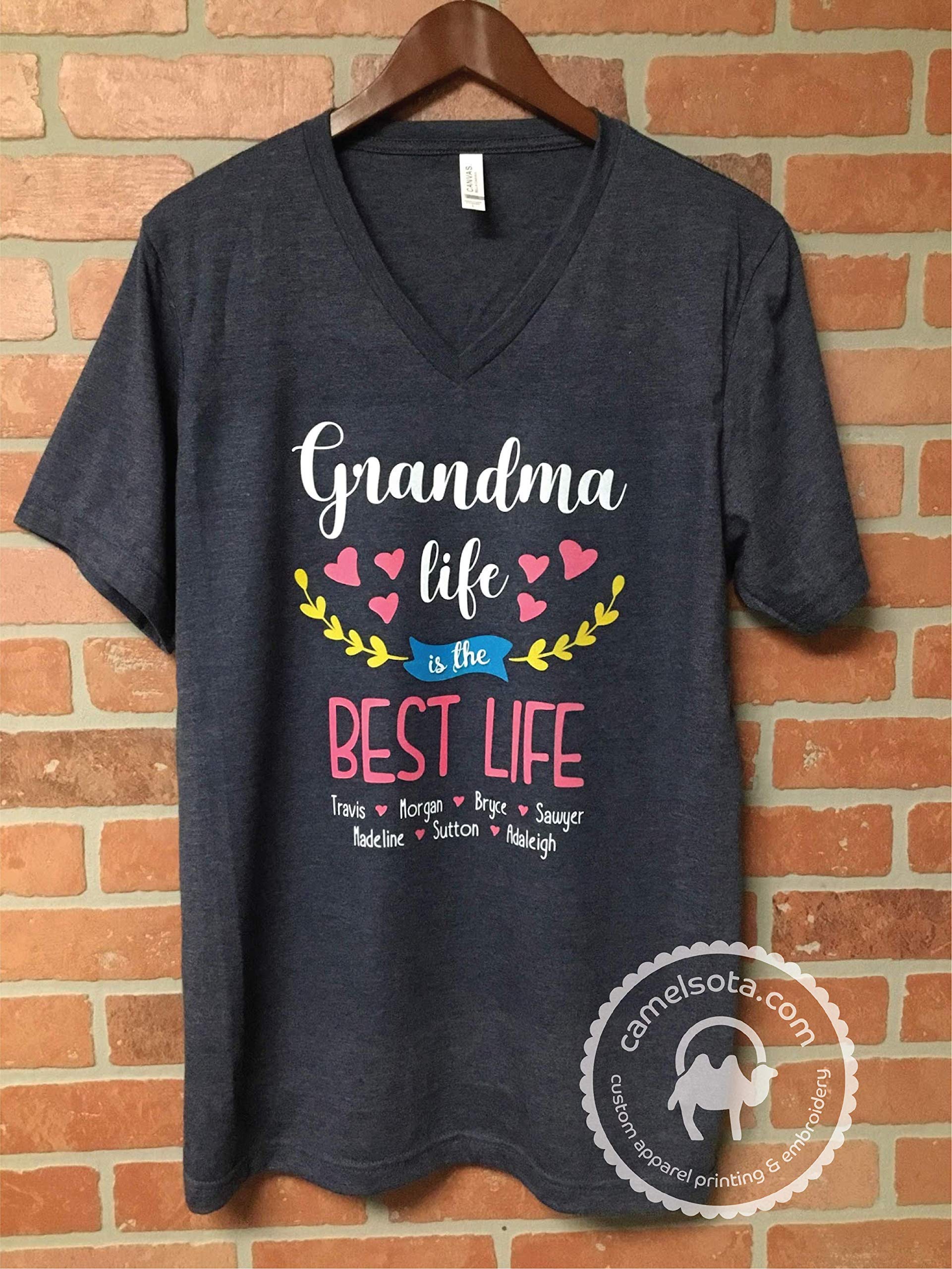 Personalized Grandma T-Shirt with Grandkids Names - Custom Printed Grandma & Grandchildren Shirt for Family Reunions & Special Occasions