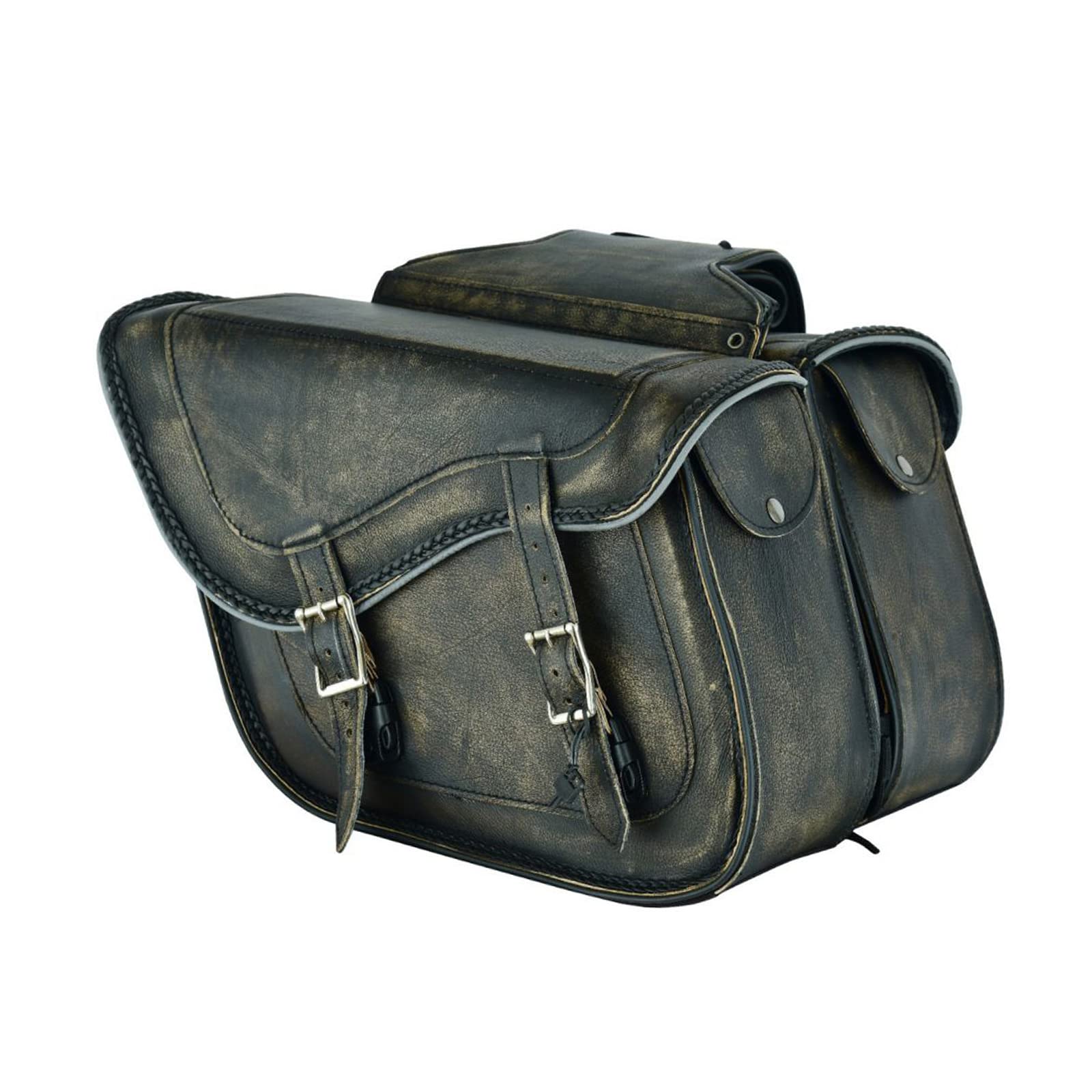 Genuine Leather Motorcycle Saddle Bags for Harley Softails, Sportsters & Choppers - Distressed Brown 13
