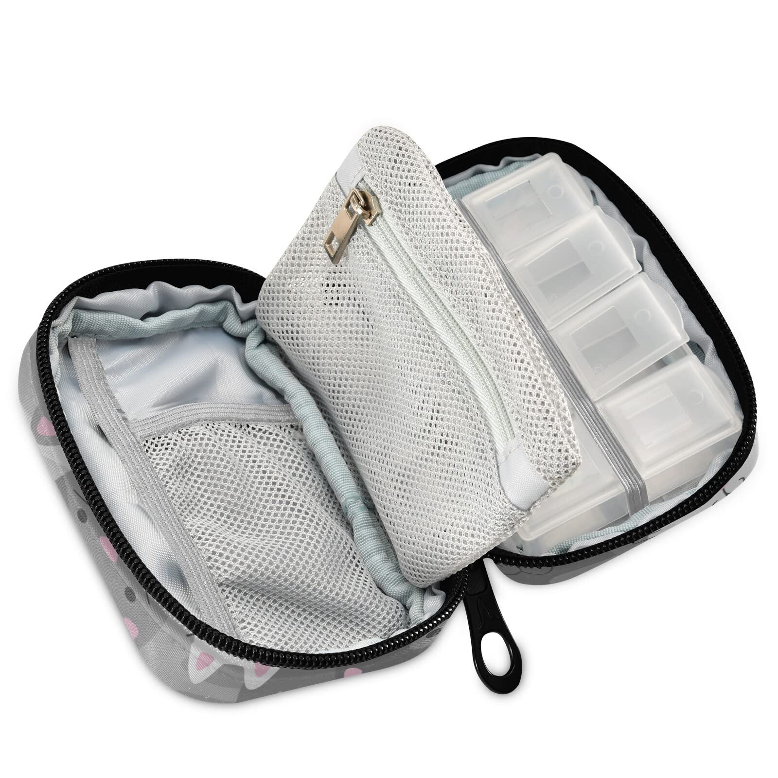 ALAZA 7-Day Grey Cat Pill Organizer - Portable Travel Pill Case with Zipper, Compact Weekly Medication Box for Vitamins & Supplements | Perfect for Travel, Camping, Business Trips & Family Use