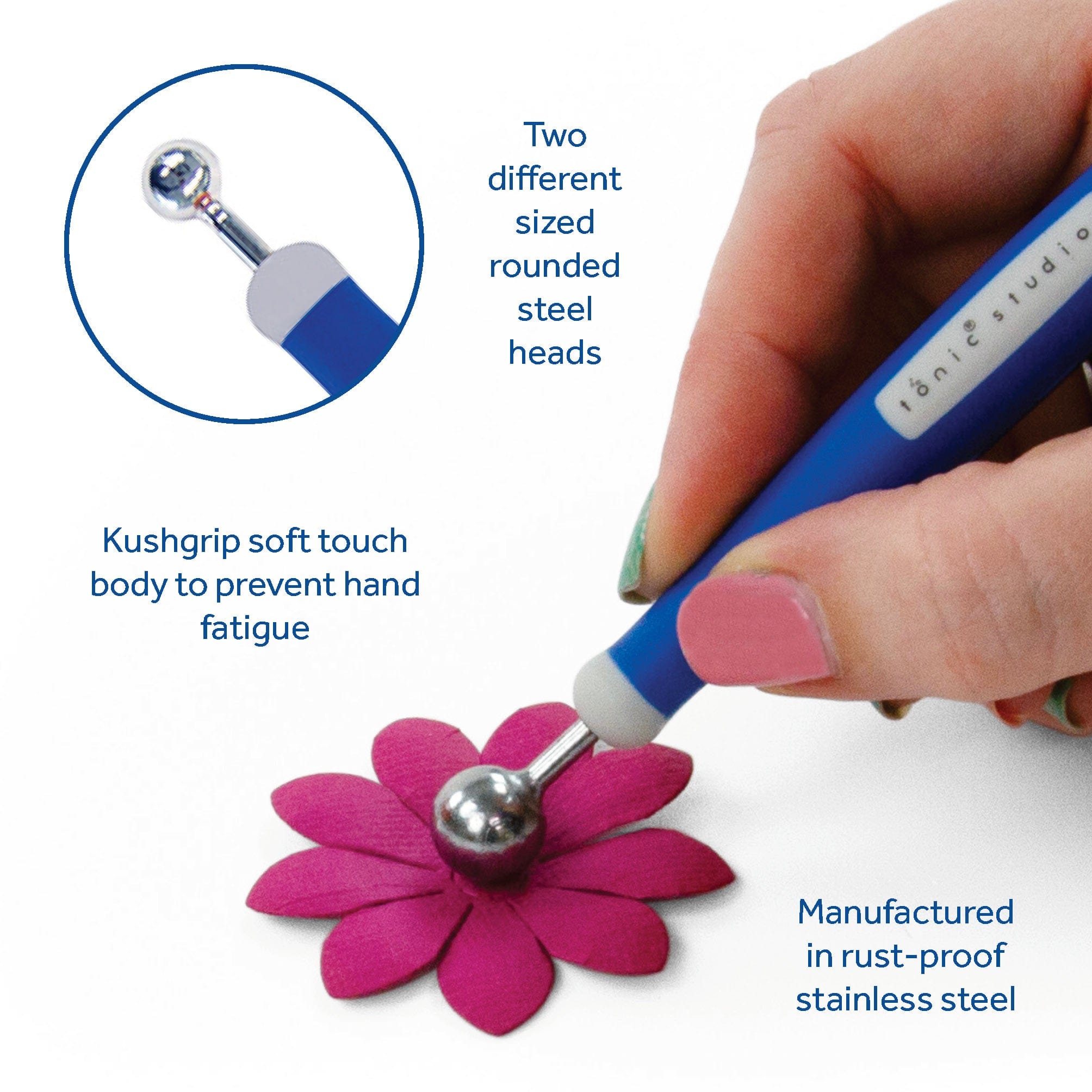 Tonic Studios Dual Head Embossing Tool - 12mm & 8mm Ball Stylus for Paper Crafting, Card Making, Scrapbooking | DIY Art Projects & Home Decor