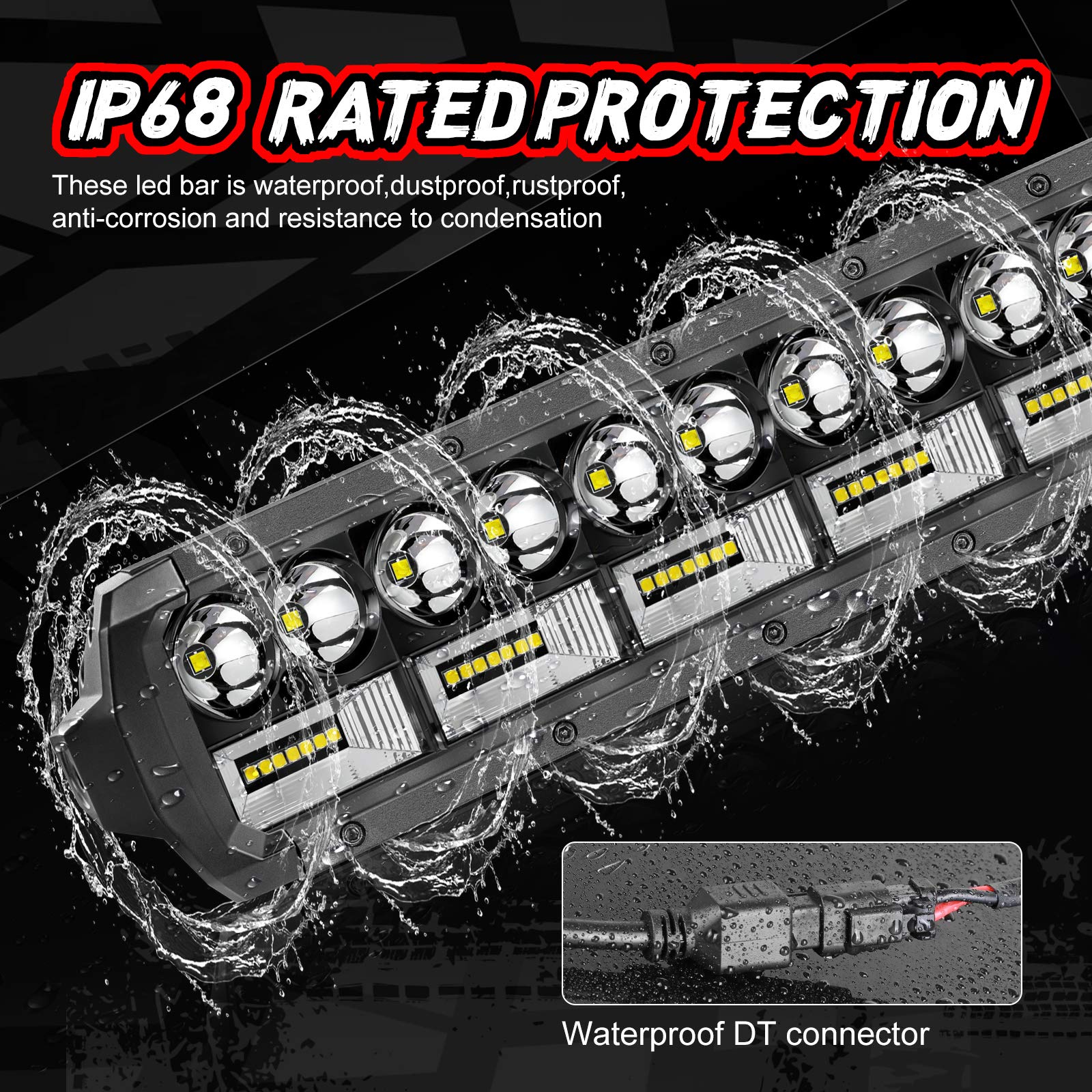 14 Inch & 54 Inch Yellow LED Light Bars with Wiring Harness Kit - Waterproof Off-Road Lighting for Trucks, ATVs, UTVs, Jeeps, Boats & Trailers