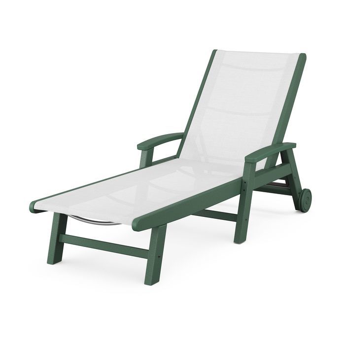 POLYWOOD Coastal Chaise Lounge Chair with Wheels - Durable Outdoor Furniture for Patio, Poolside & Beach Relaxation