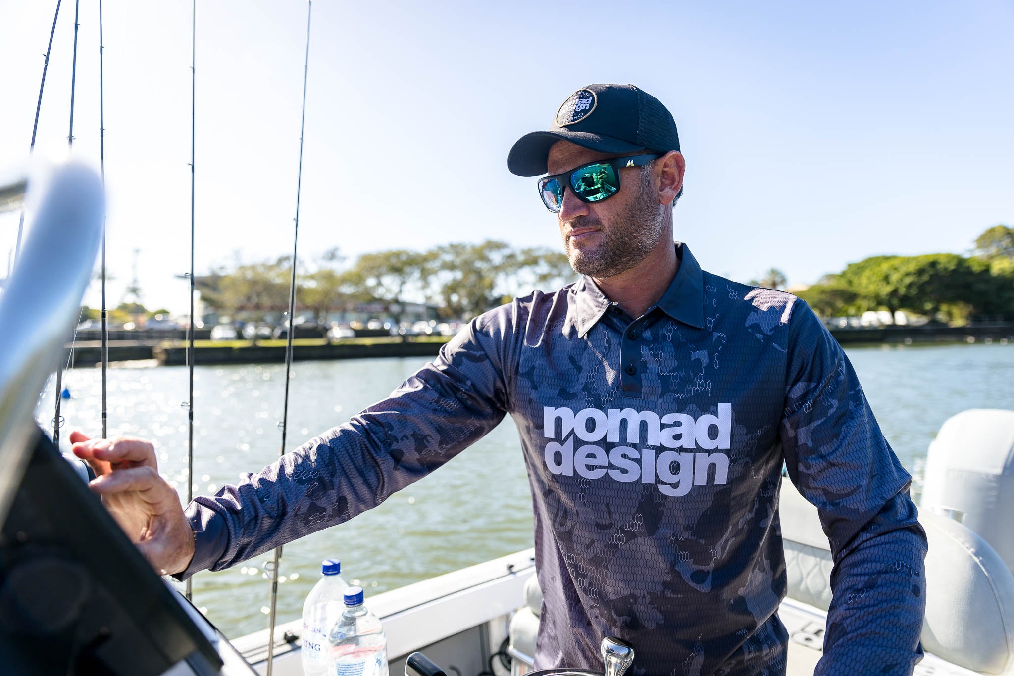 Tech Fishing Shirt with Collar - Charcoal Camouflage for Men | Quick-Dry UV Protection Performance Wear for Outdoor Fishing & Hiking