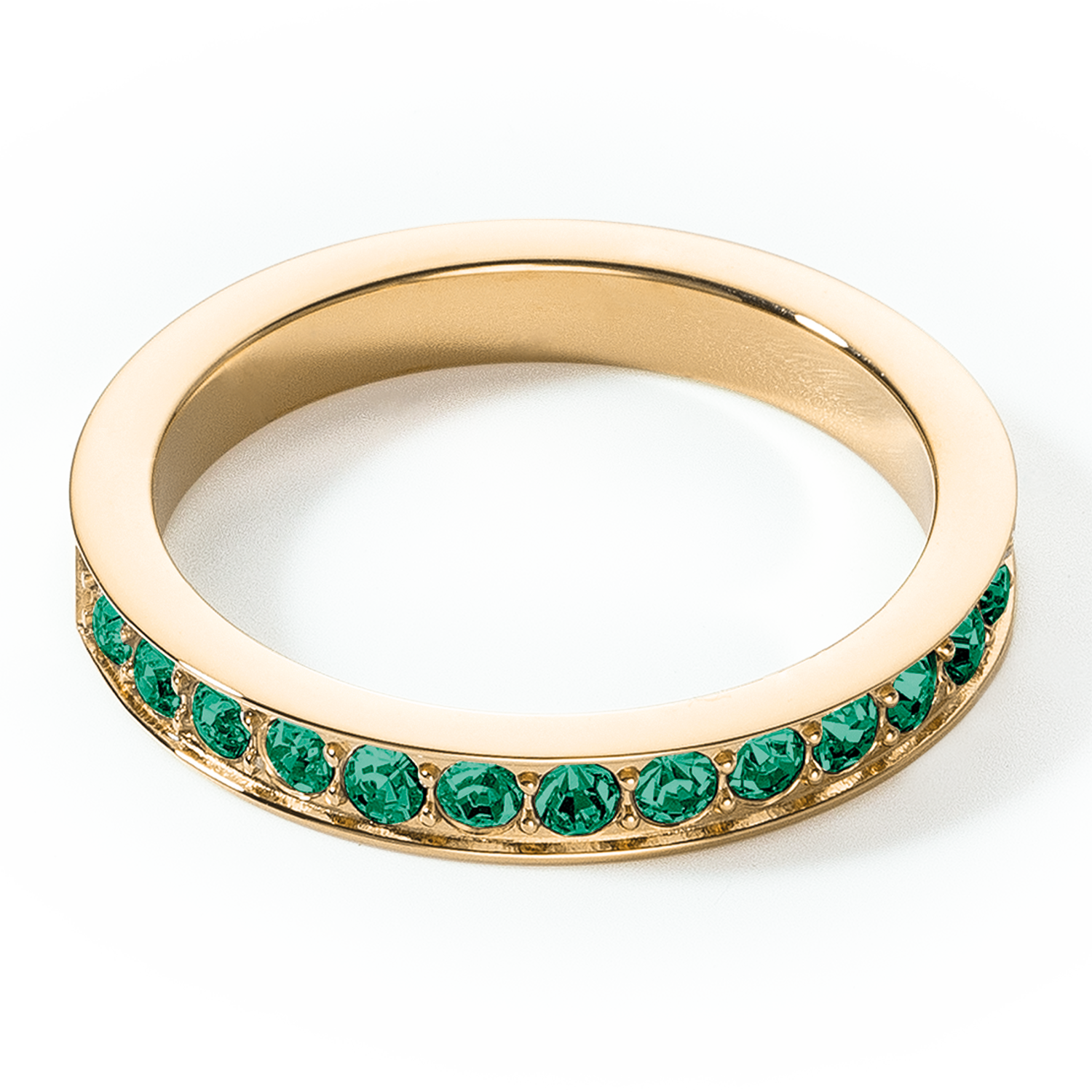 Stainless Steel Ring with Crystals in Gold & Dark Green - Elegant Jewelry for Women, Perfect for Parties, Weddings & Everyday Wear