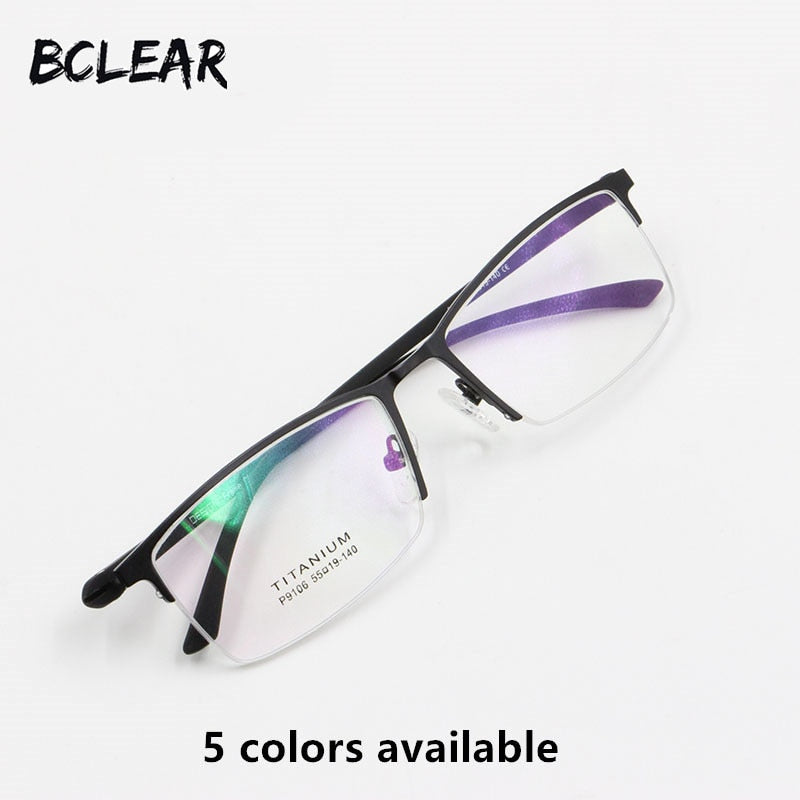 Bclear Men's Semi-Rimless Titanium Alloy Eyeglasses P9106 - Lightweight & Durable Frames for Work, Reading, and Everyday Wear