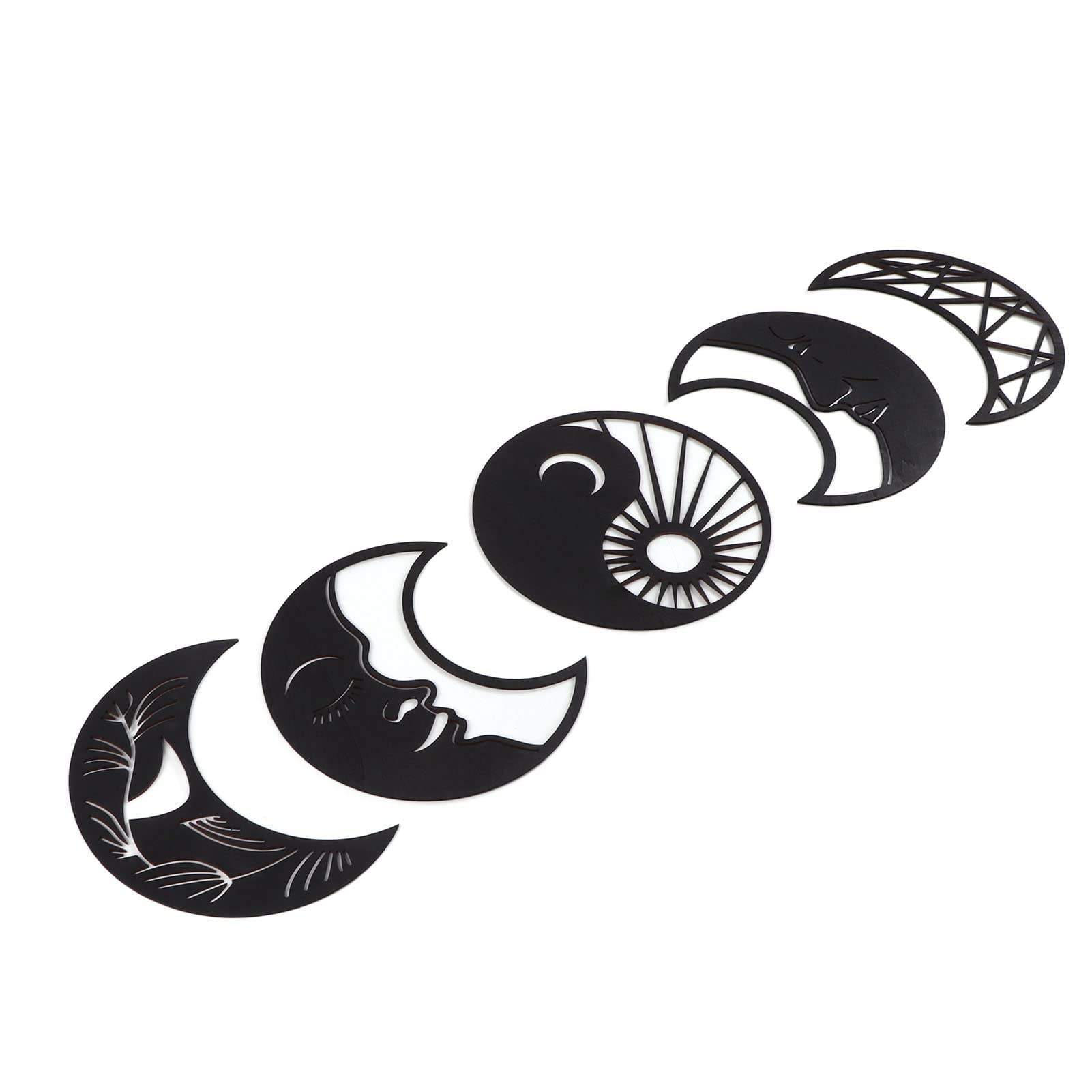 Moon Phase Wall Decor - 5pcs Wooden Nordic Wall Art for Bedroom & Living Room