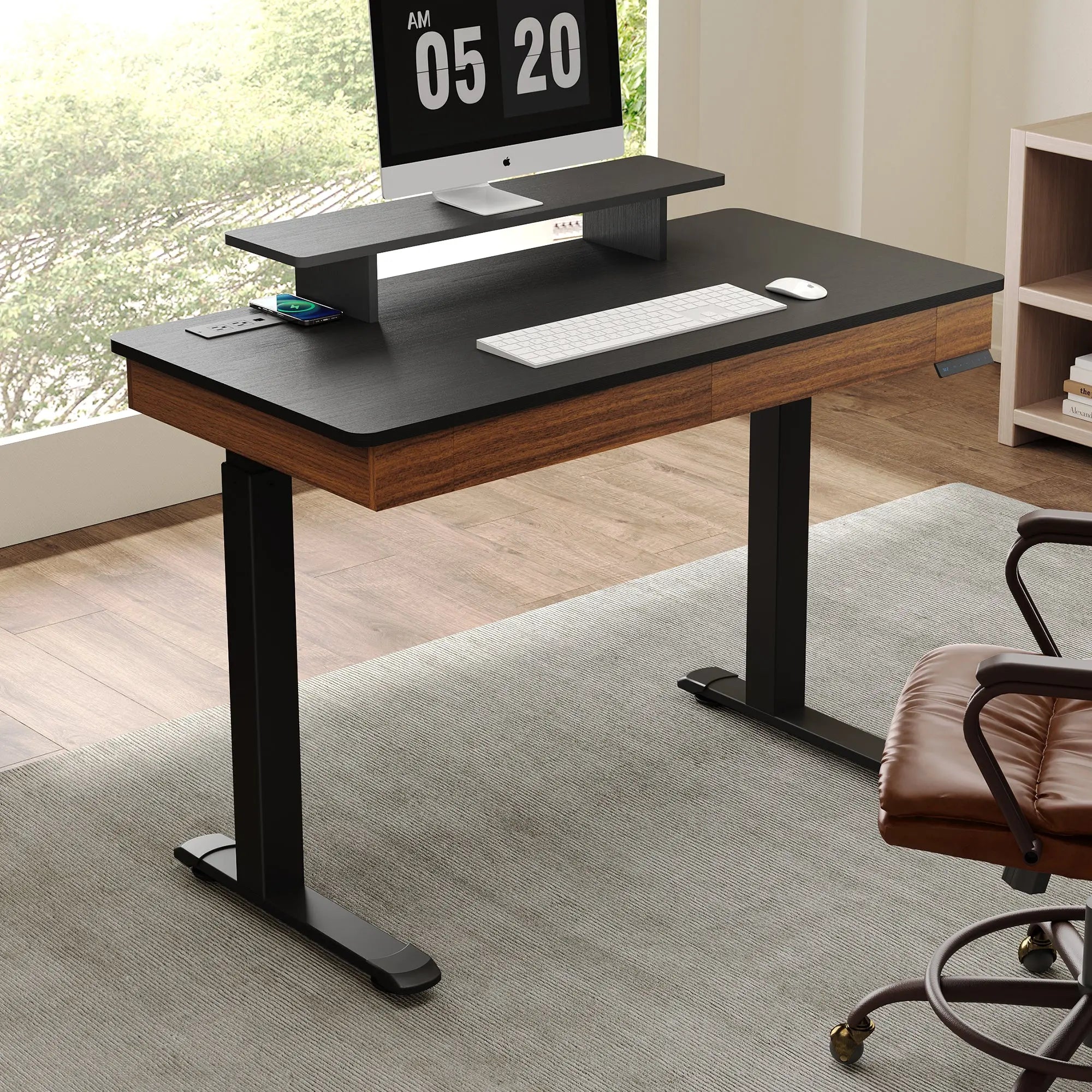 Adjustable Height Standing Desk with Wooden Drawers - 47