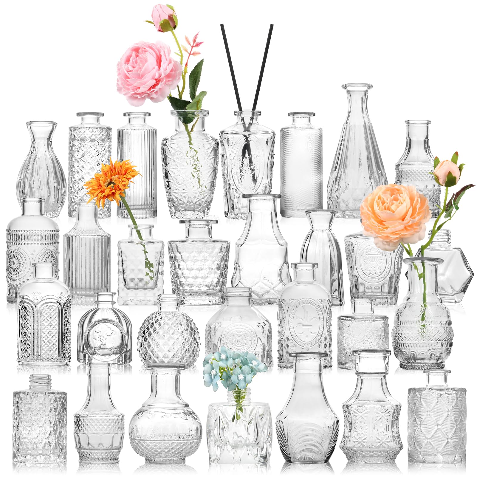 BIGIVACA Bulk Set of 30 Clear Glass Bud Vases - Small Centerpiece Vases for Wedding Decor, Table Decorations, Floral Arrangements | Perfect for Weddings, Parties, Home & Office Decor