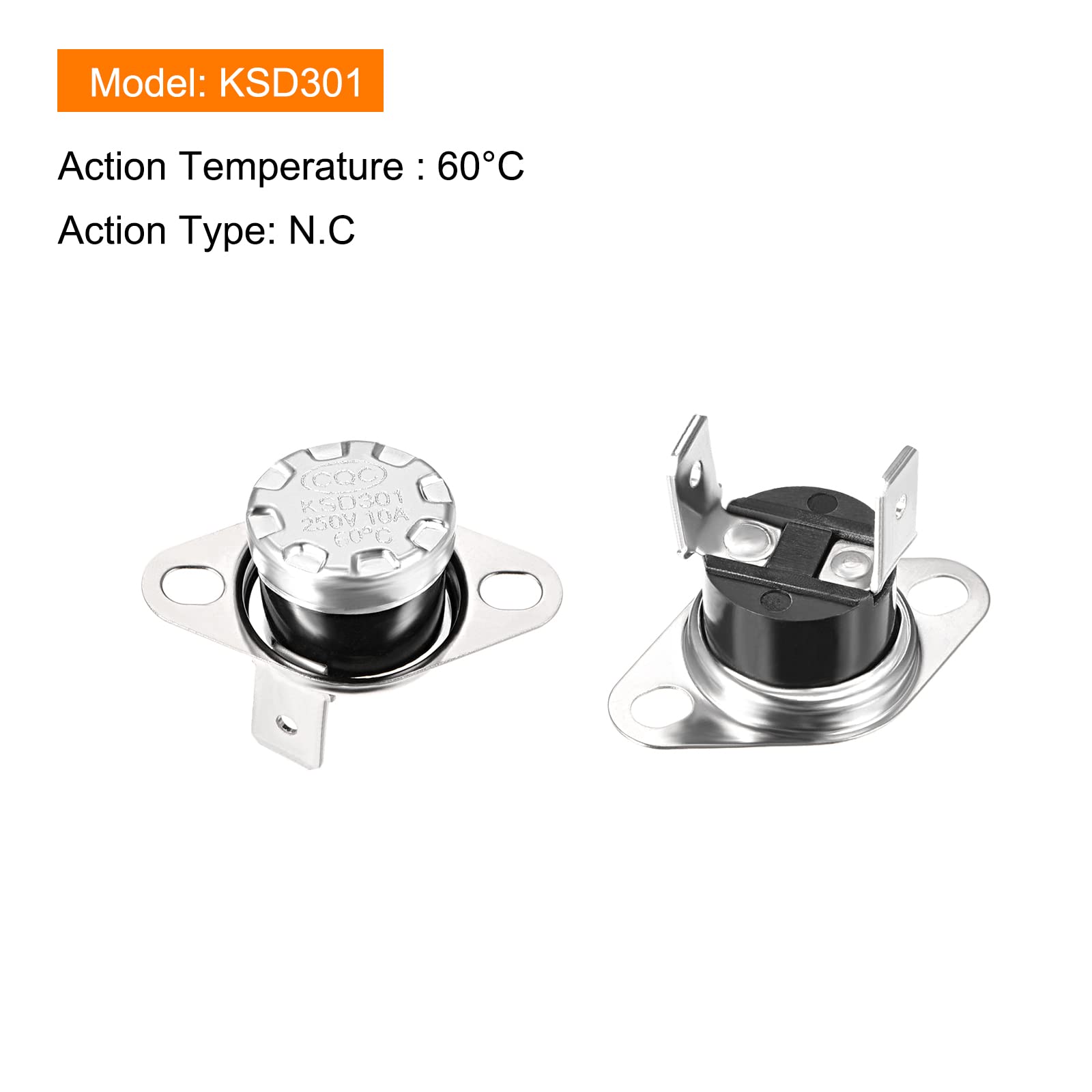 KSD301 60°C NC Thermostat Temperature Control Switch - Normally Closed, 90°C Angle, 5-Pack | for Microwave Ovens, Refrigerators & Home Appliances | Reliable Thermal Protection Solution