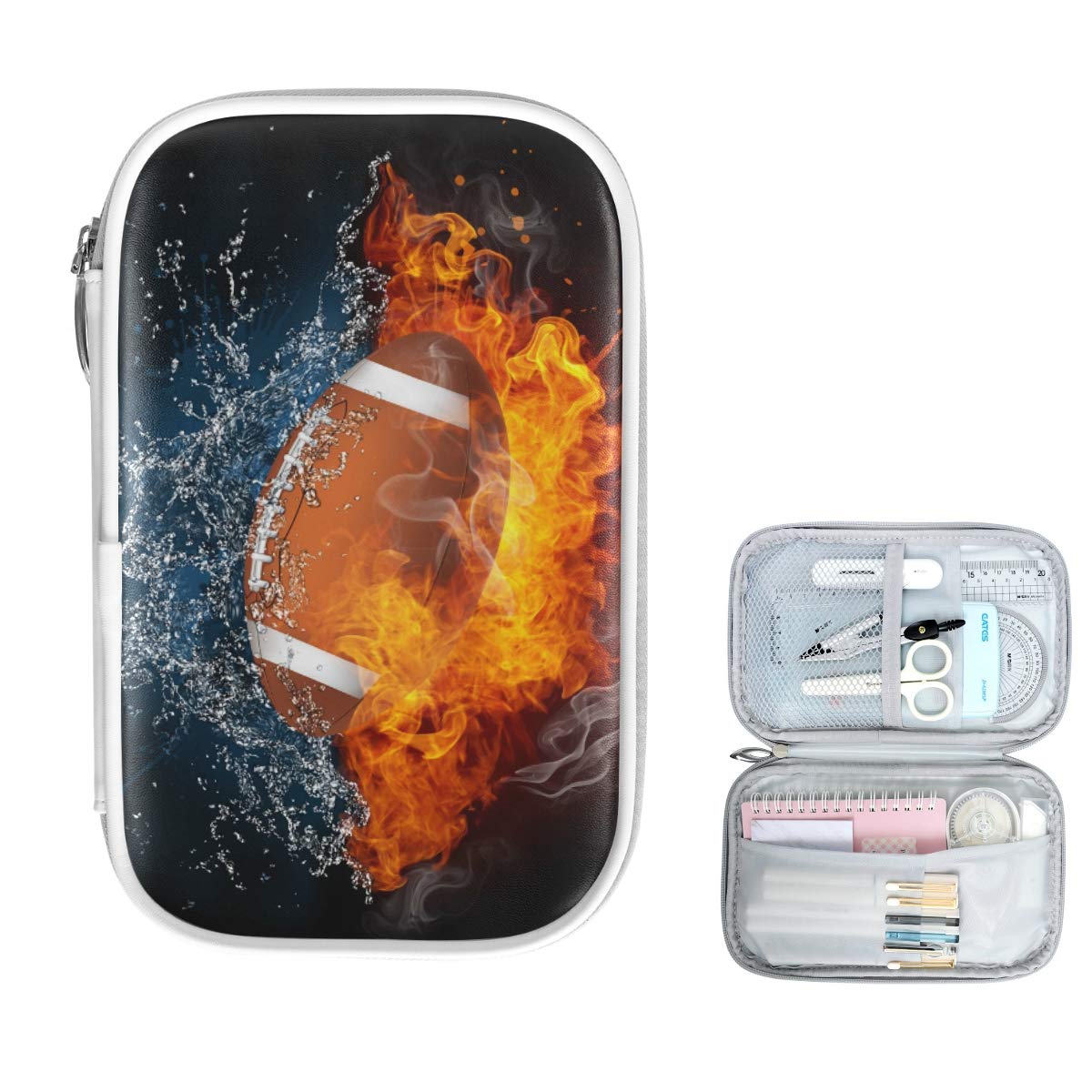 ZZKKO Waterproof Football Design Zipper Pencil Case - Multifunctional School & Office Organizer for Pens, Stationery, Cosmetics & Makeup | Perfect for Students, Teachers & Professionals