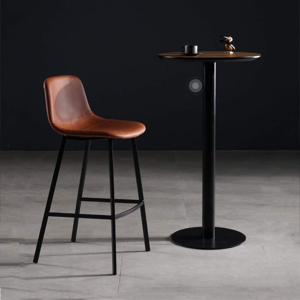 Wrought Iron Bar Stools with Back & Footrest - Leather Cushioned Pub Stools for Kitchen Counter, Coffee Shop & Cafe - Durable Dining Chairs for Home & Commercial Use