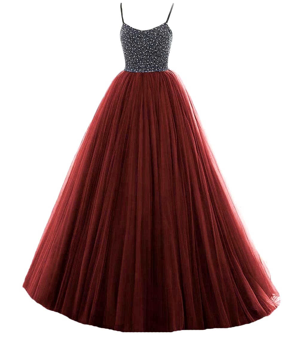 Elegant Women's Spaghetti Strap Evening Dress - Long A-Line Tulle Wedding Party Prom Gown for Formal Events & Special Occasions